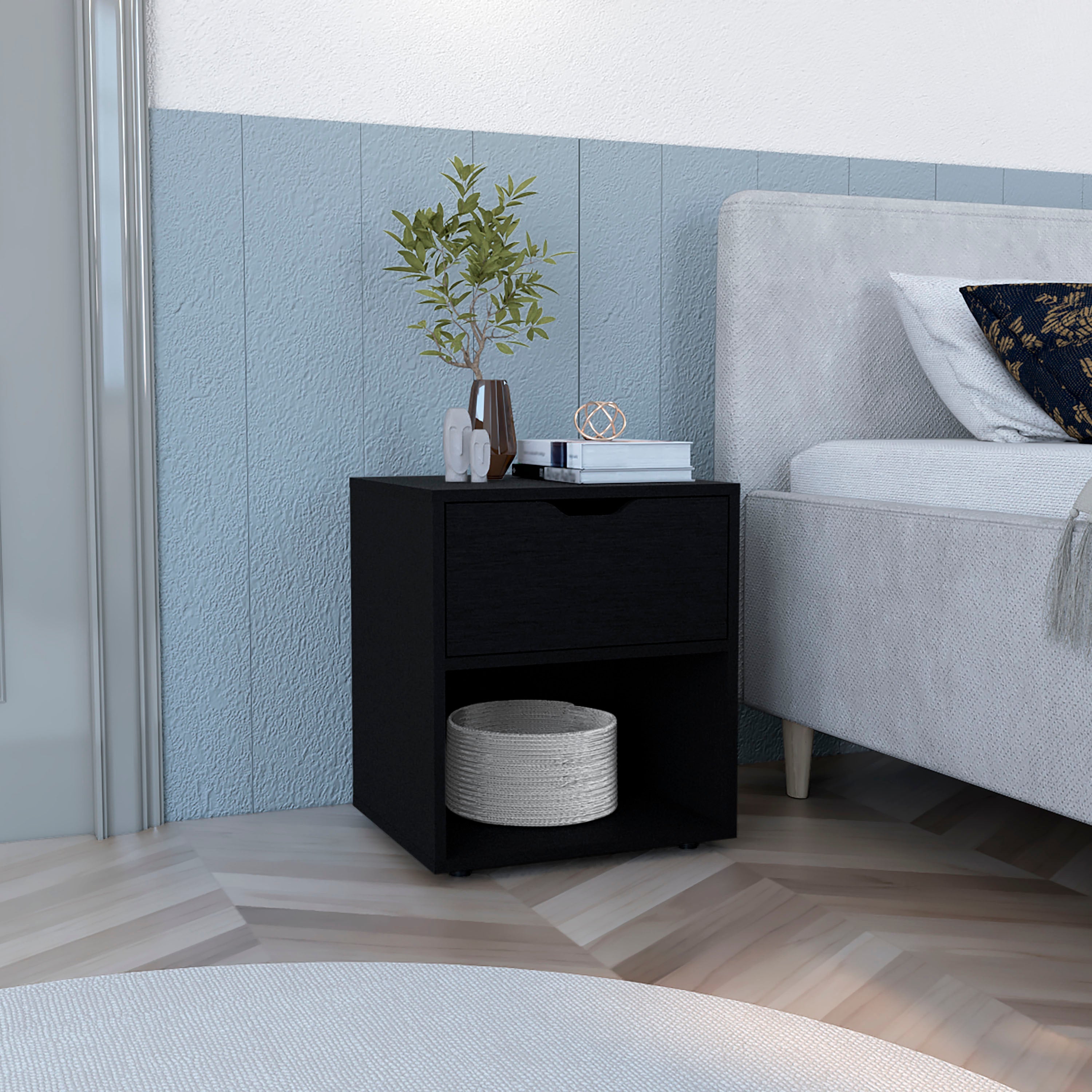 Adak 19.7" High Nightstand End Table with Open Shelf,Black - Luciddepo