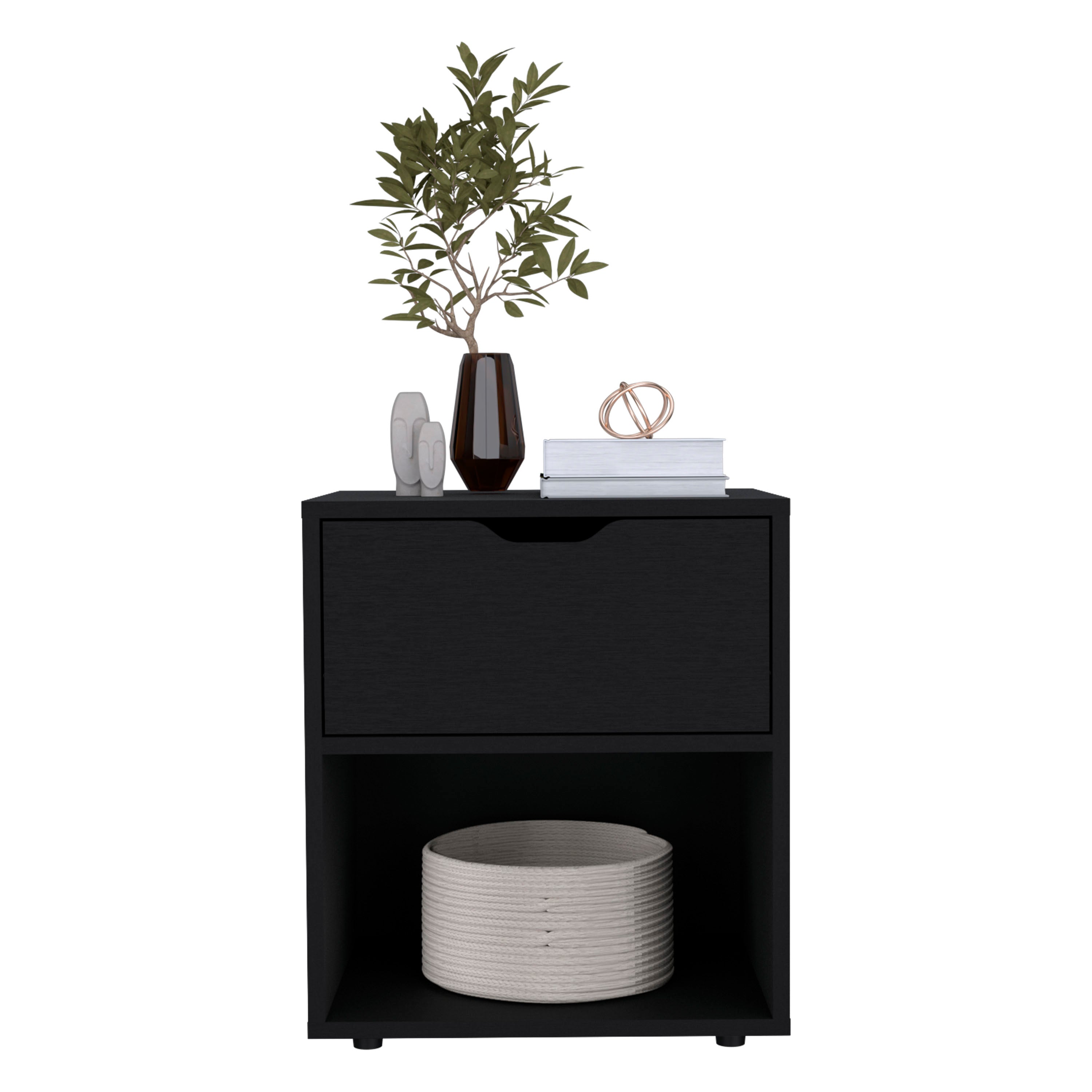 Adak 19.7" High Nightstand End Table with Open Shelf,Black - Luciddepo