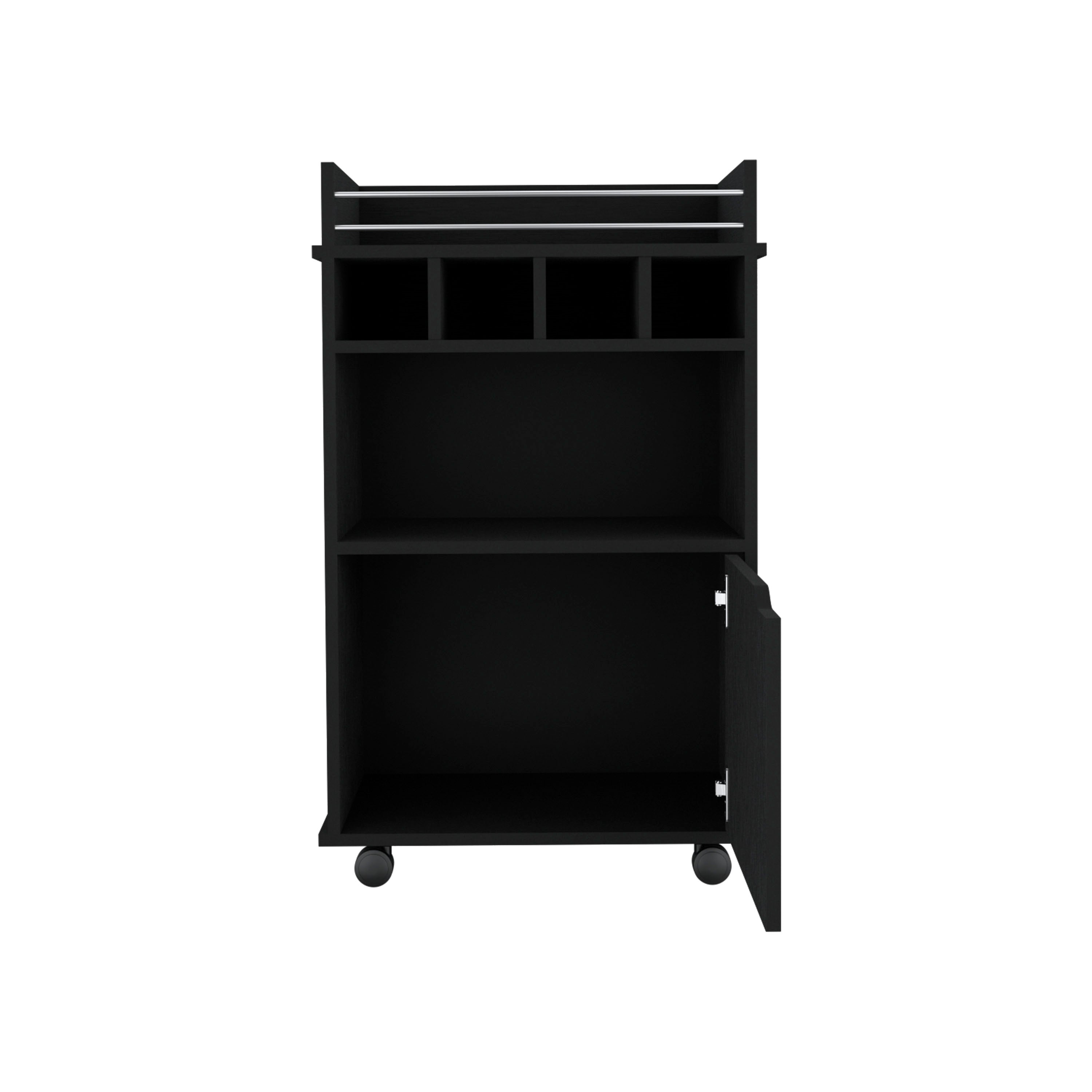 Sims 35" H Bar Cart with Two Shelves four Wine Cubbies and One Cabinet,Black - Luciddepo