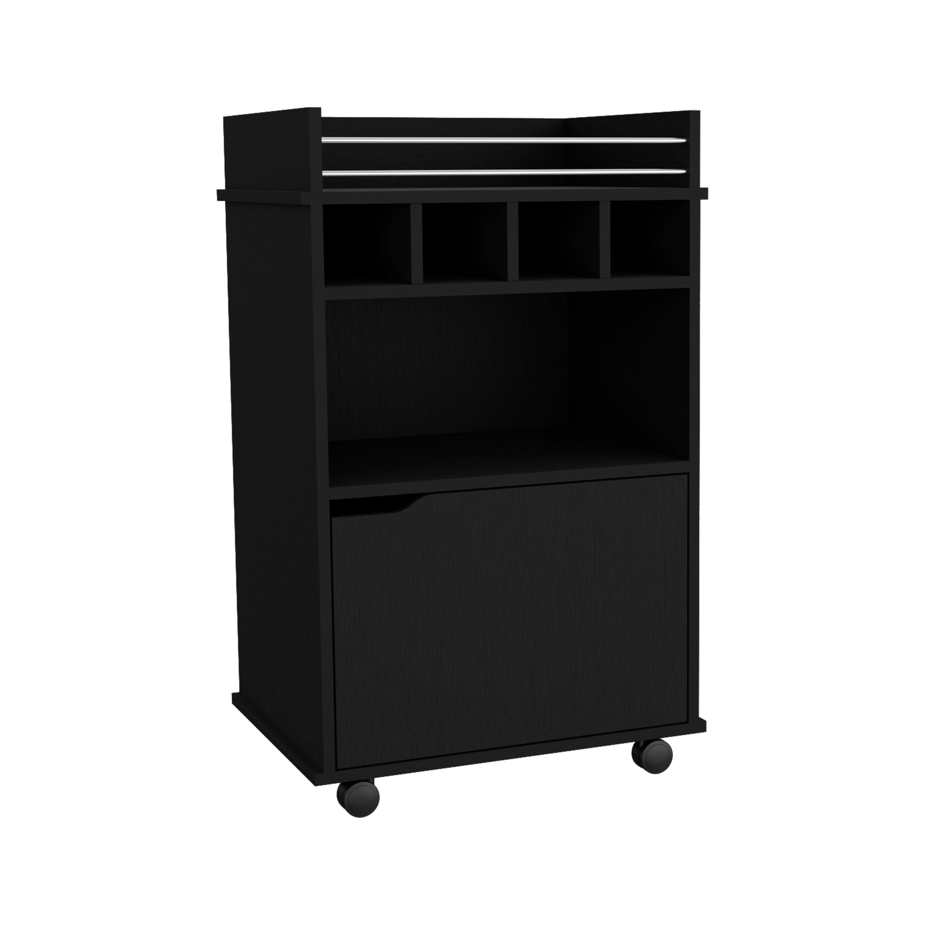 Sims 35" H Bar Cart with Two Shelves four Wine Cubbies and One Cabinet,Black - Luciddepo