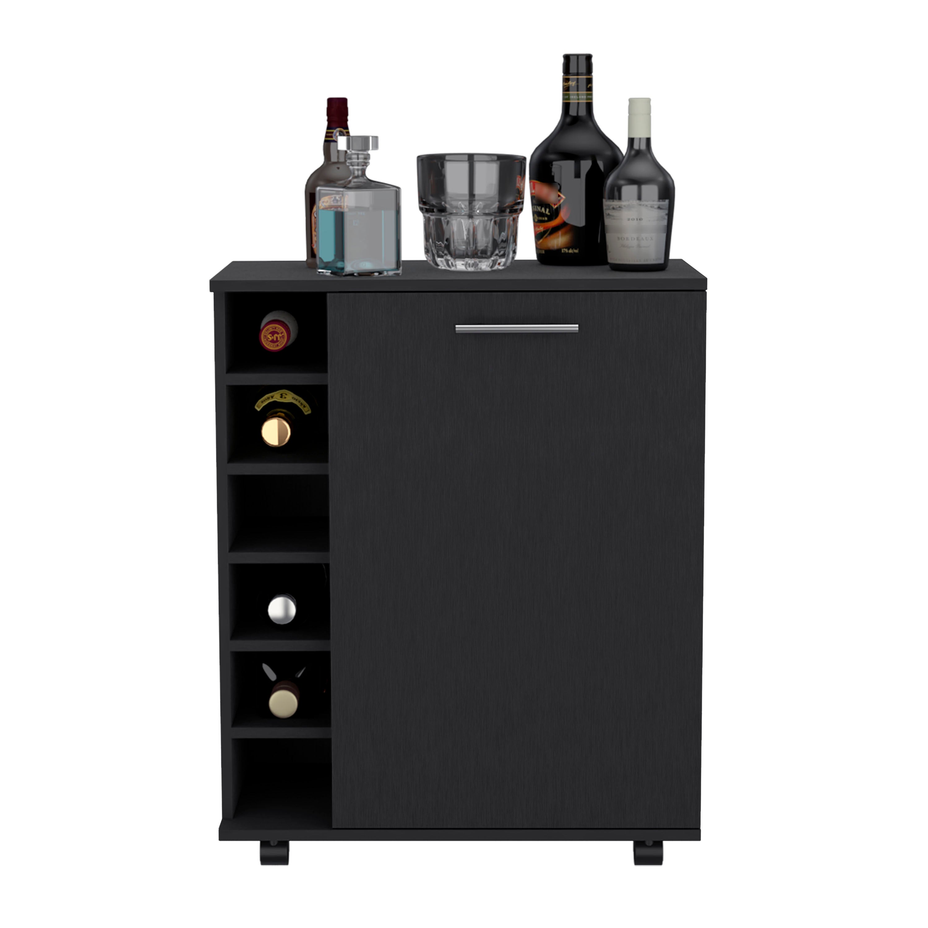 Tilden Bar Cart Sleek Mobile Cocktail Station with Built-in Bottle Storage, Black - Luciddepo