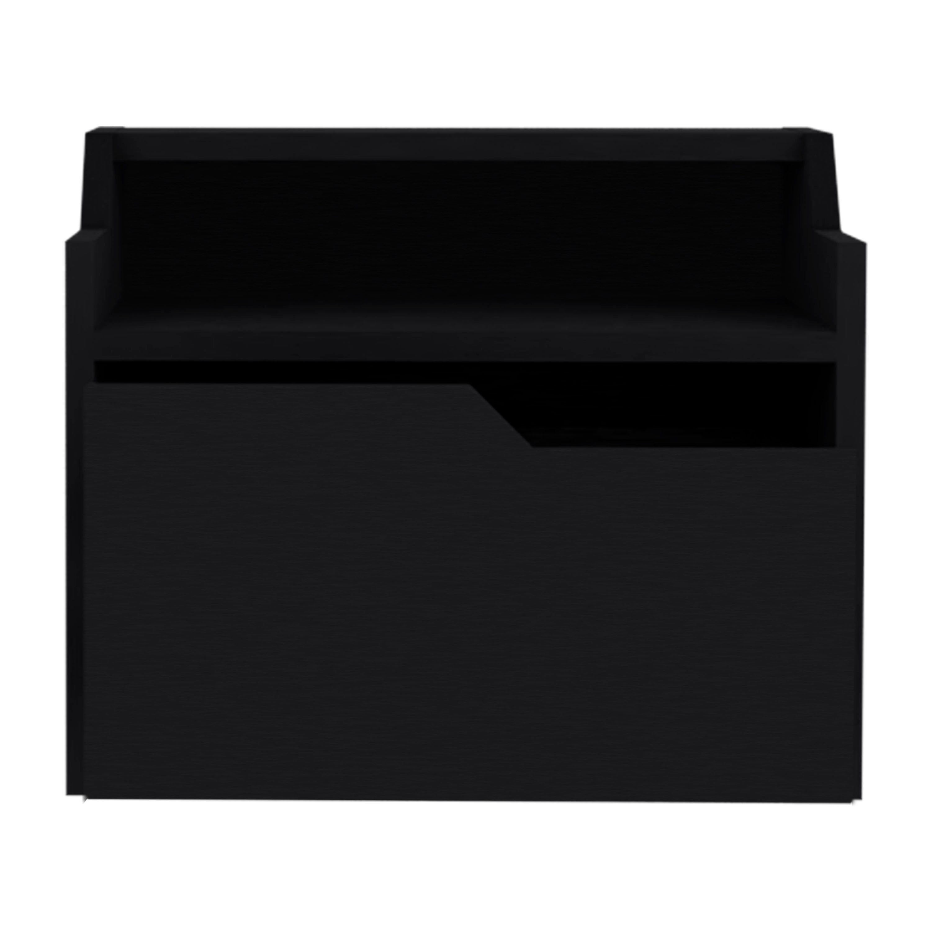 Winchester Floating Nightstand, Modern Dual-Tier Design with Spacious Single Drawer Storage, Black - Luciddepo