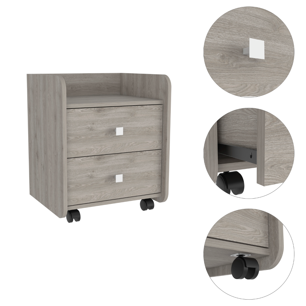 Marsella Nightstand, Two Drawers, Superior Top, Metal Handle, Light Gray - Luciddepo
