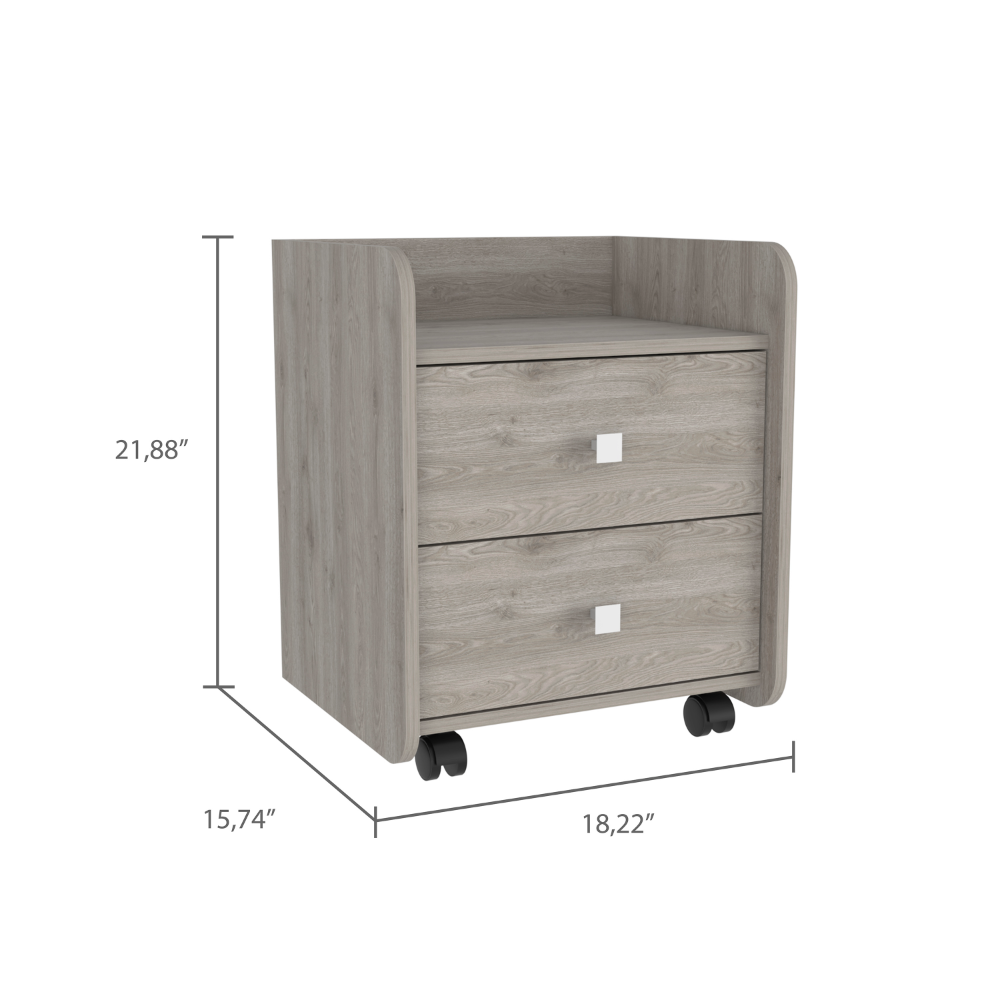 Marsella Nightstand, Two Drawers, Superior Top, Metal Handle, Light Gray - Luciddepo
