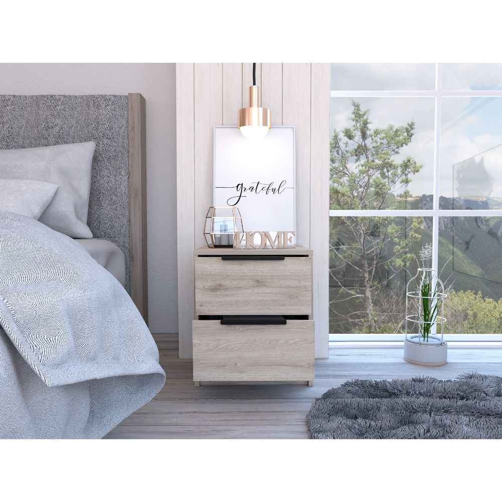 Egeo Nightstand, Two Drawers, Superior Top, Light Gray
