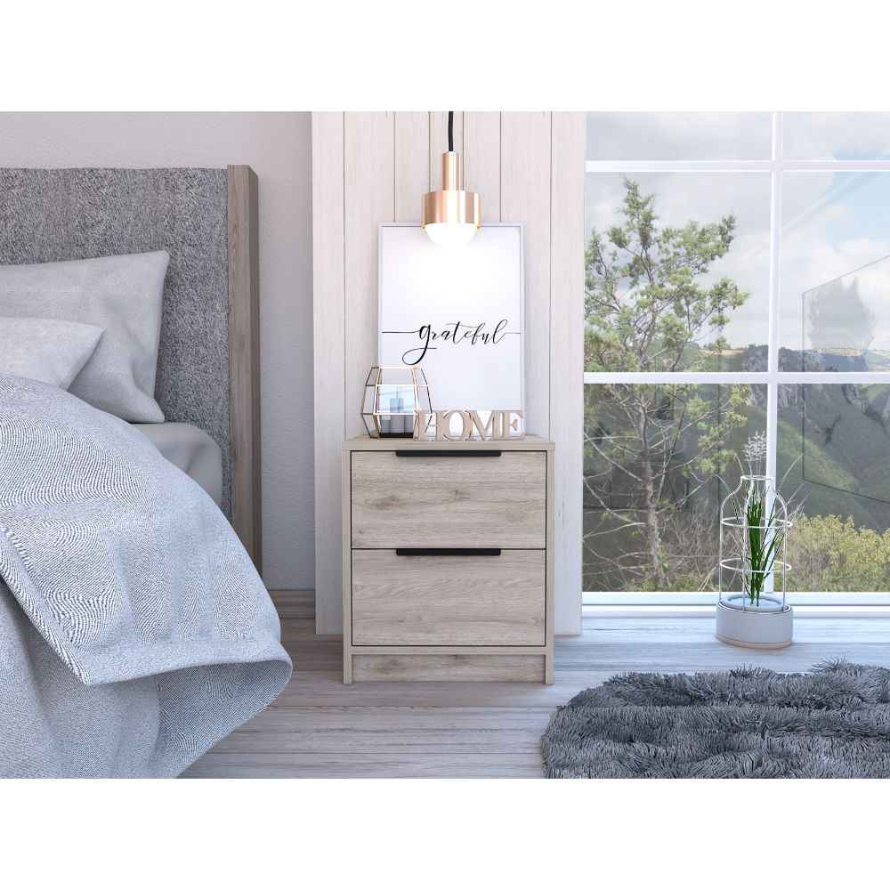 Egeo Nightstand, Two Drawers, Superior Top, Light Gray