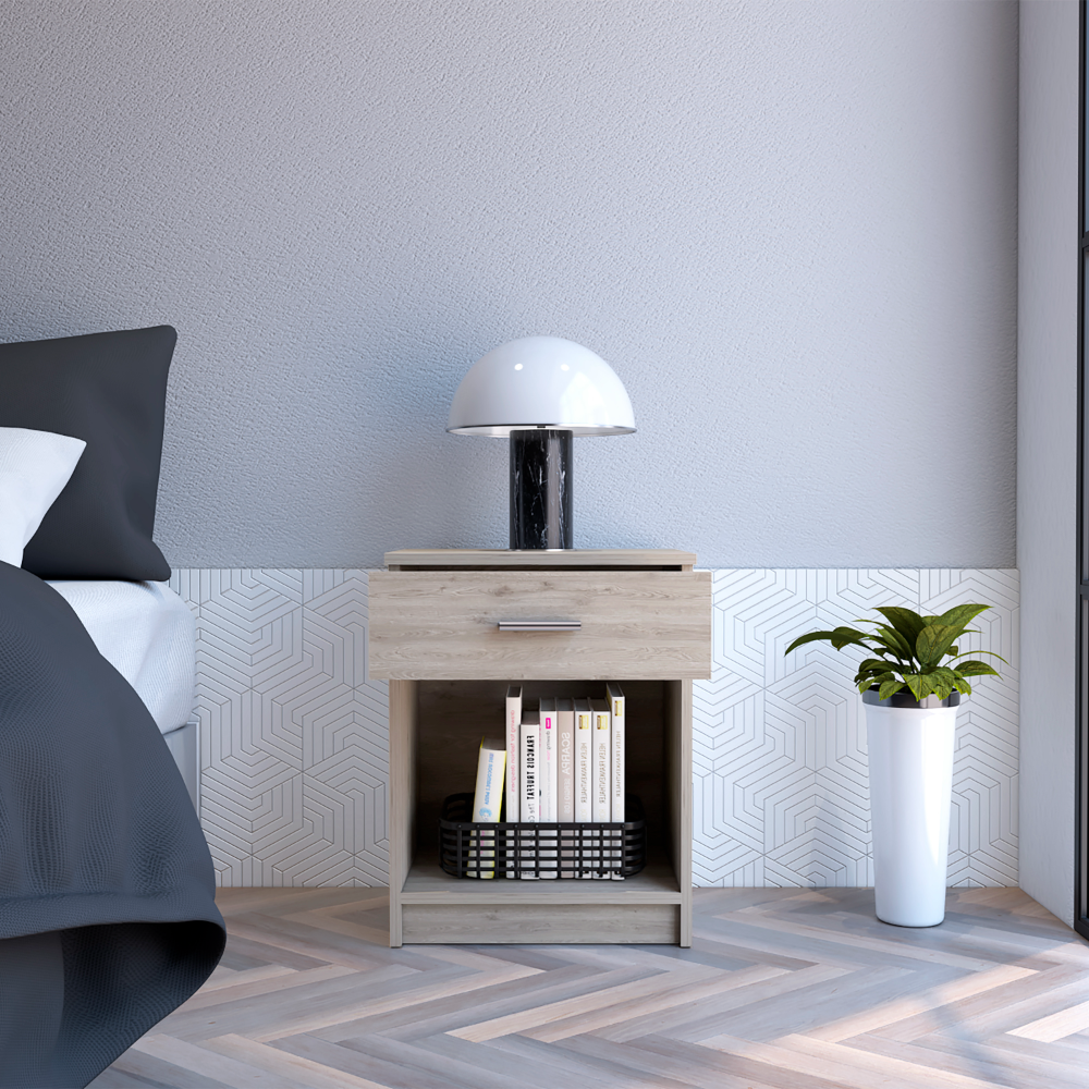 Beryl Nightstand, One Drawer, Low Shelf, Superior Top, Light Gray - Luciddepo