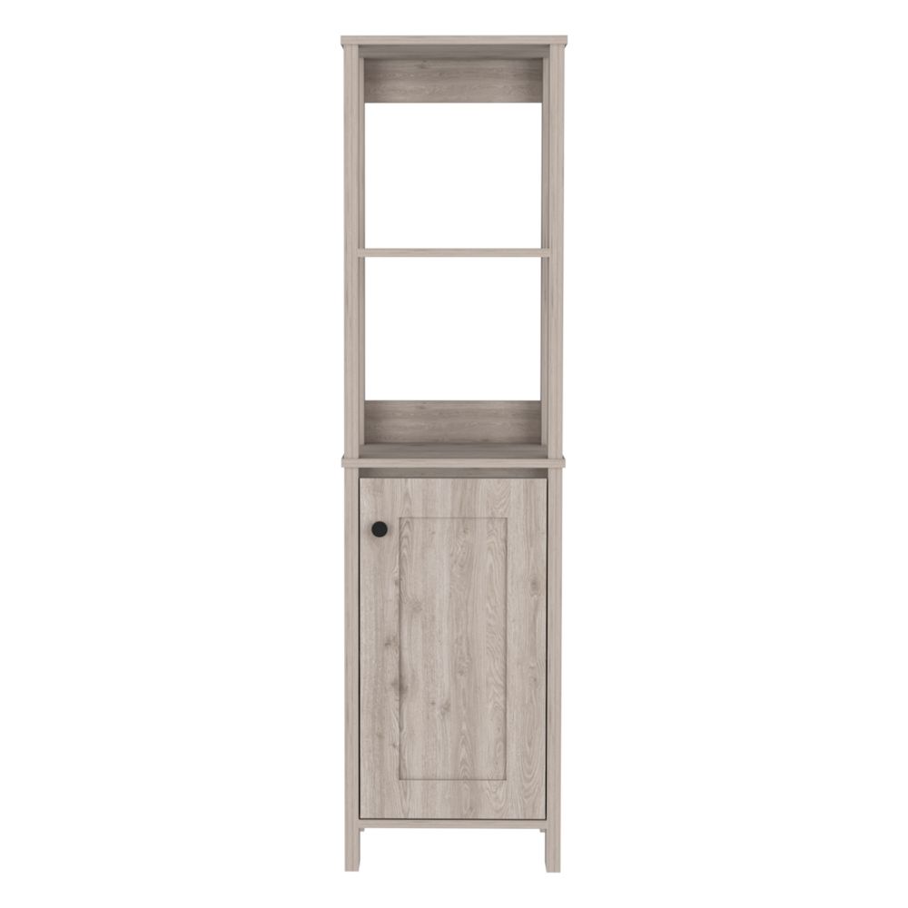 New Haven Linen Single Door Cabinet, Two Interior Shelves, Two Open Shelves, Light Gray - Luciddepo