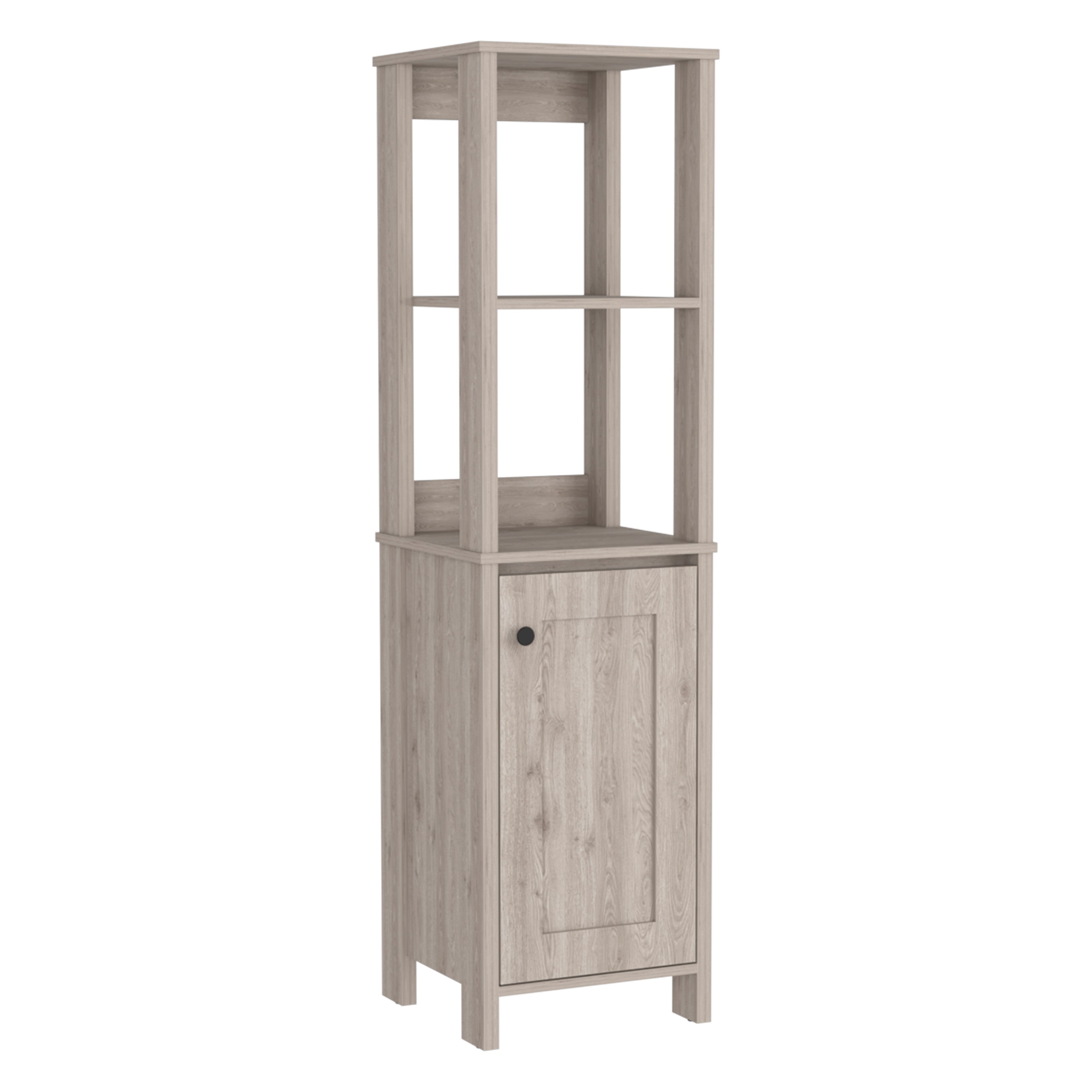New Haven Linen Single Door Cabinet, Two Interior Shelves, Two Open Shelves, Light Gray - Luciddepo