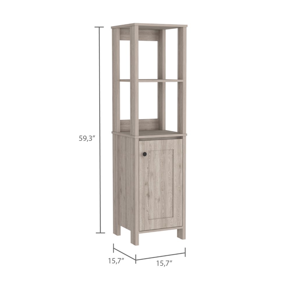 New Haven Linen Single Door Cabinet, Two Interior Shelves, Two Open Shelves, Light Gray - Luciddepo