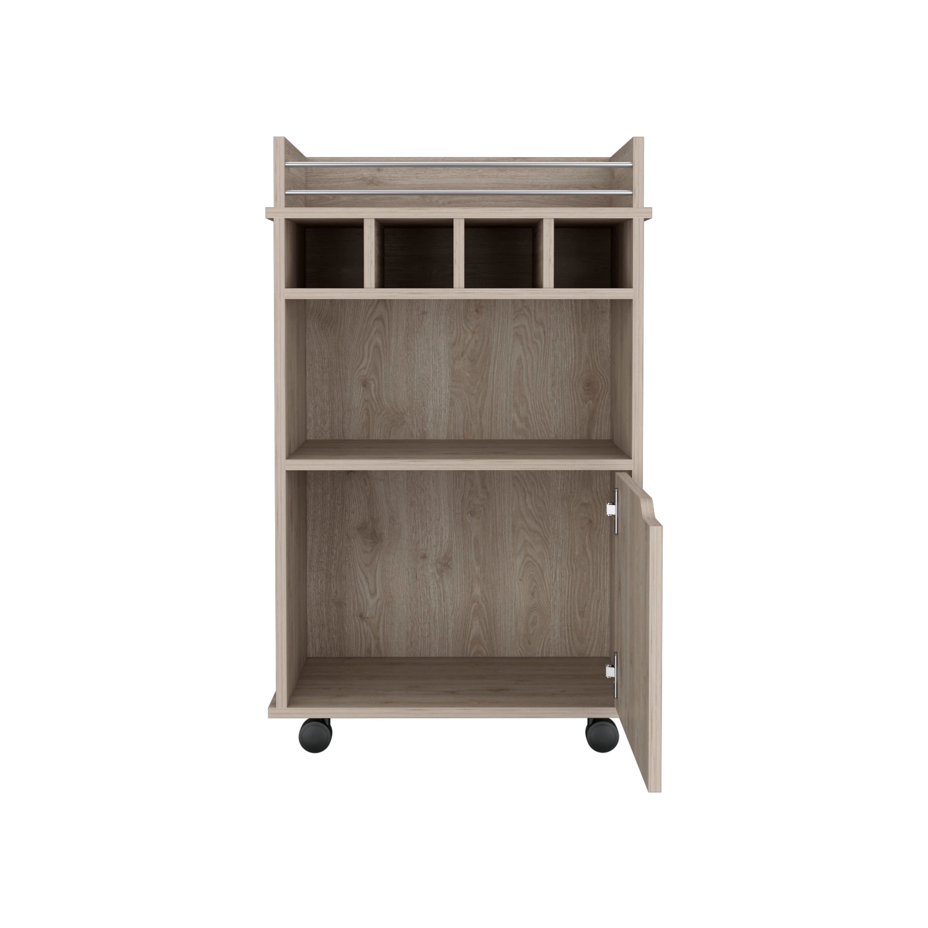 Sims 35" H Bar Cart with Two Shelves four Wine Cubbies and One Cabinet,Light Pine - Luciddepo