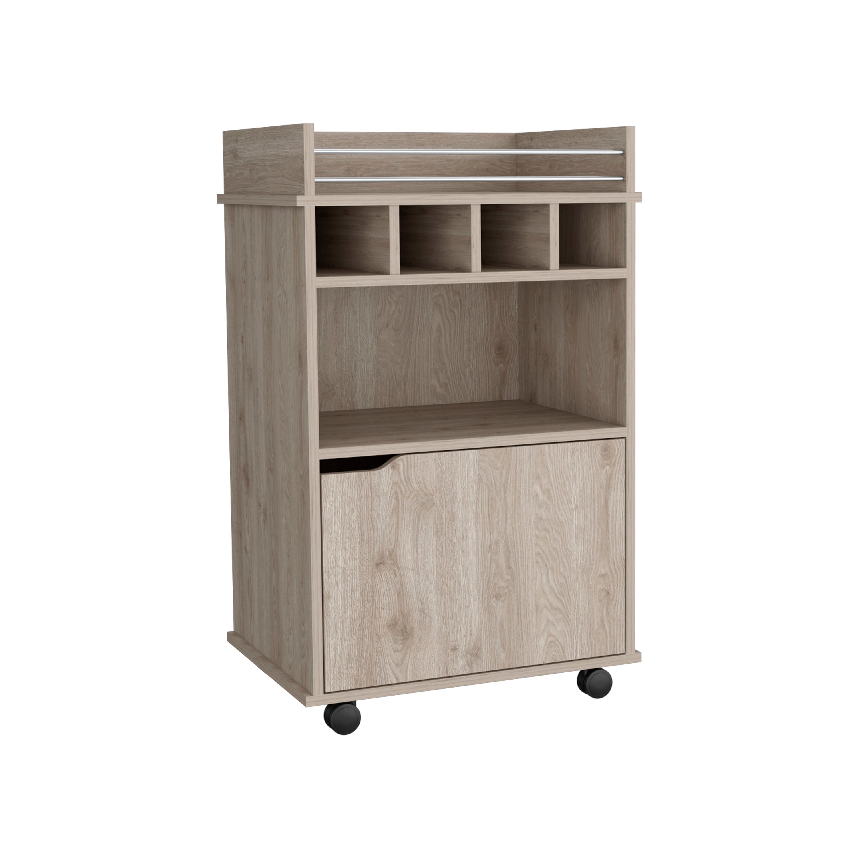 Sims 35" H Bar Cart with Two Shelves four Wine Cubbies and One Cabinet,Light Pine - Luciddepo