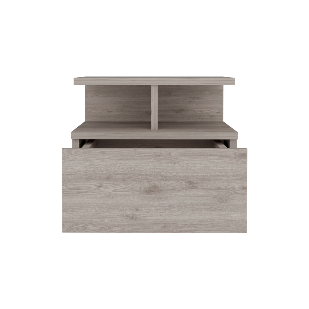 Seward Floating Nightstand, Wall Mounted with Single Drawer and 2-Tier Shelf, Light Gray - Luciddepo
