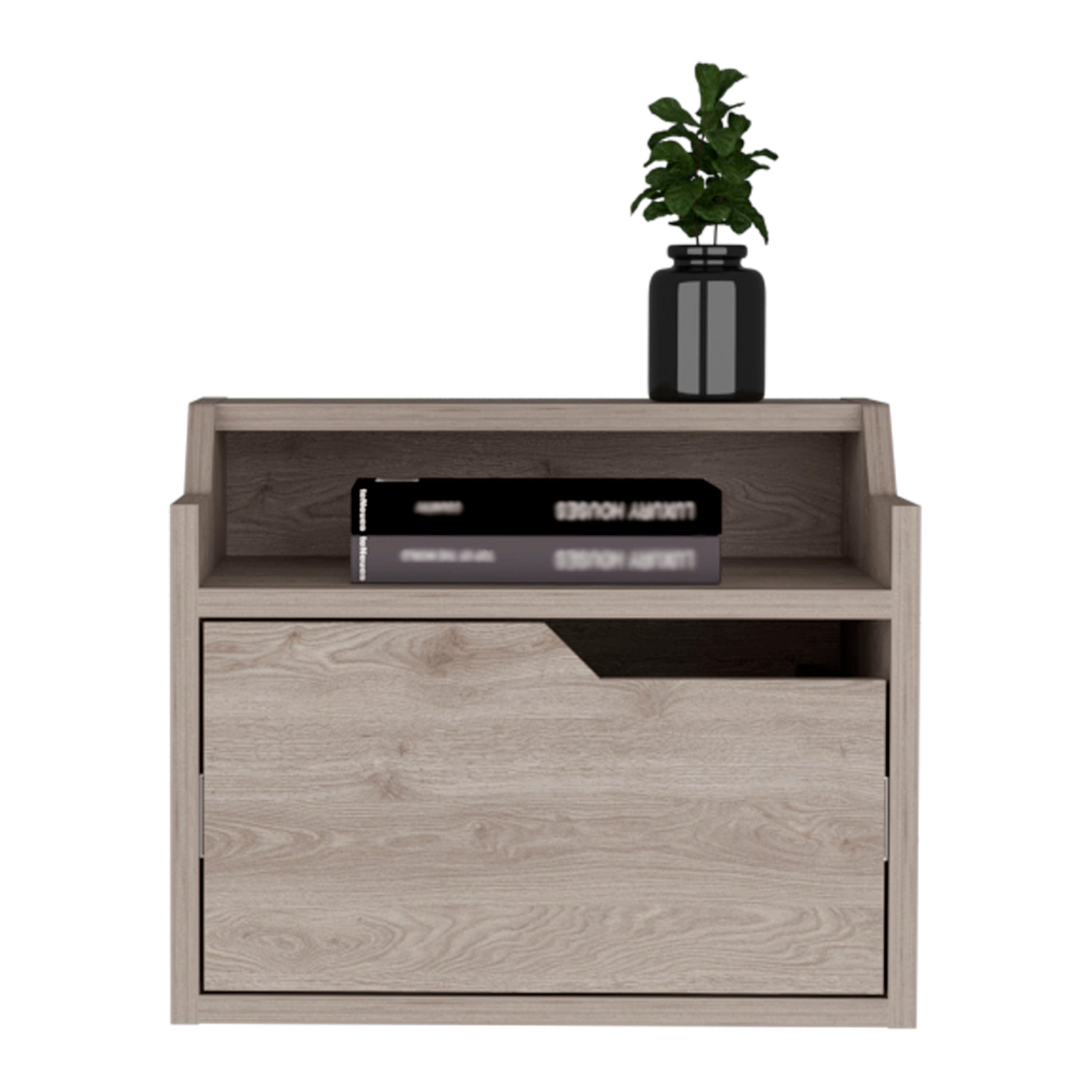 Winchester Floating Nightstand, Modern Dual-Tier Design with Spacious Single Drawer Storage, Light Gray - Luciddepo