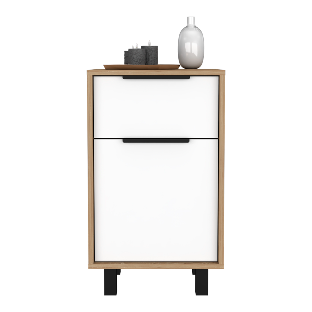 Egeo Z Nightstand, One Drawer, One Cabinet, Four Legs, White / Pine - Luciddepo