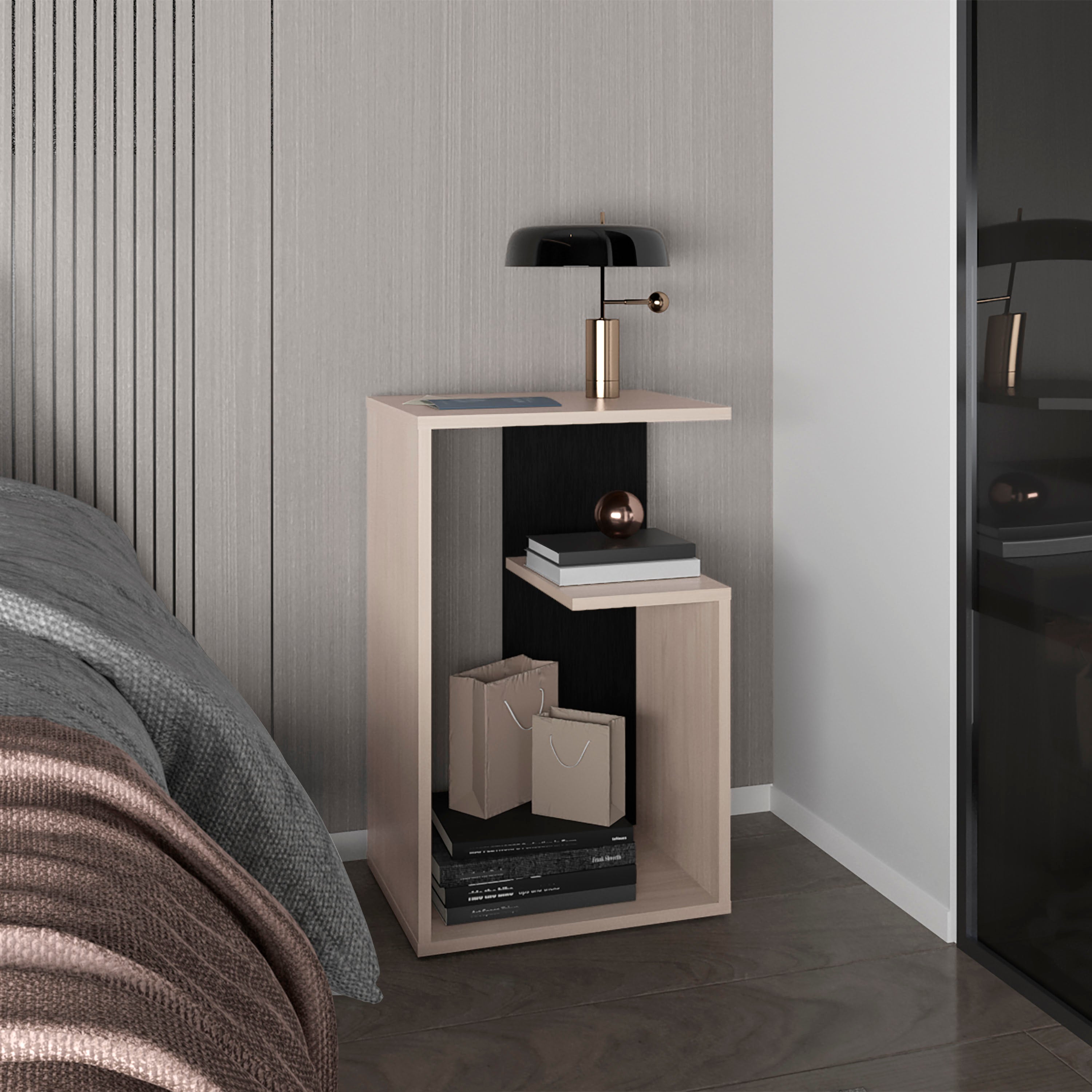 Stebbins Side Table, 2 Shelves, Pearl / Black - Luciddepo