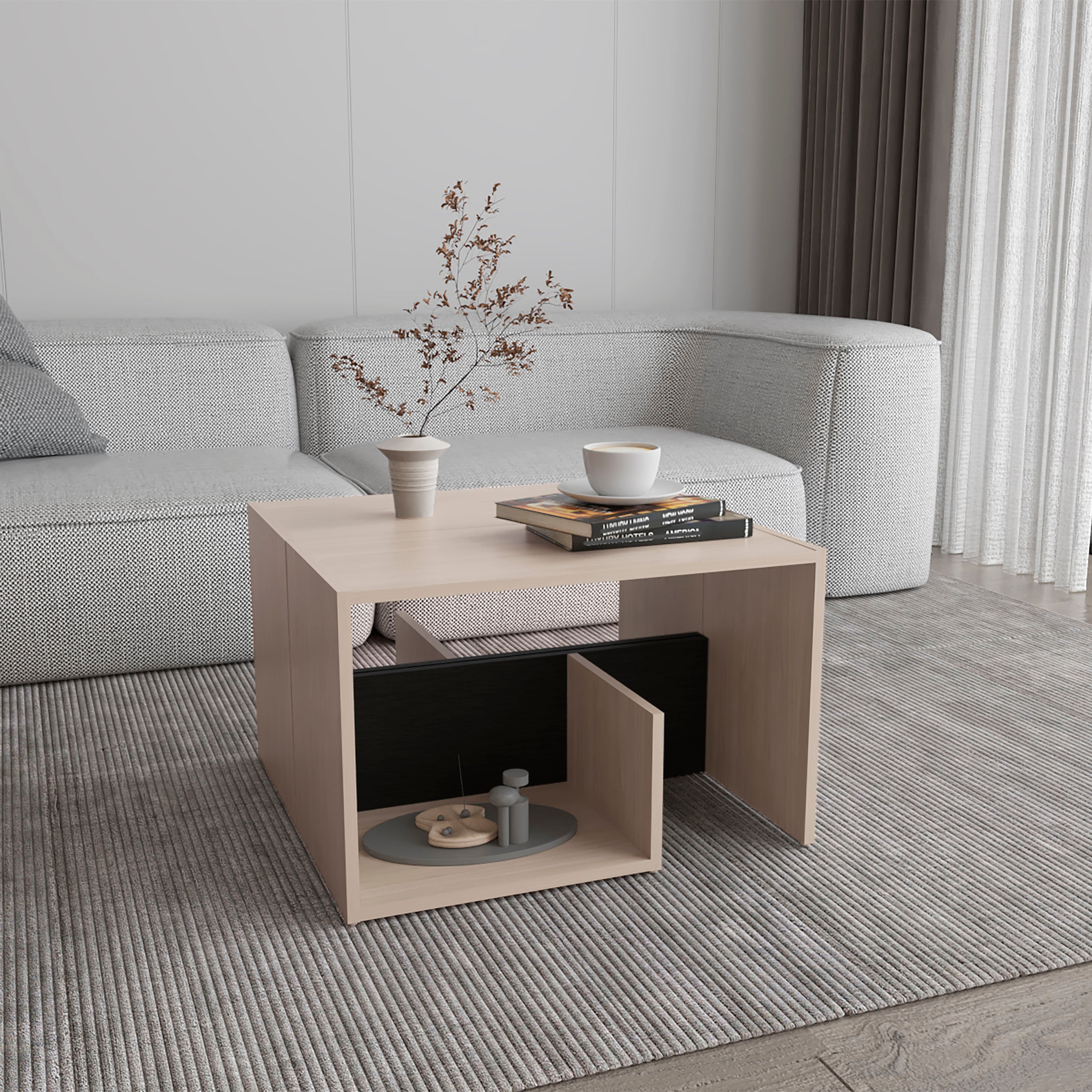 Stebbins Side Table, 2 Shelves, Pearl / Black - Luciddepo