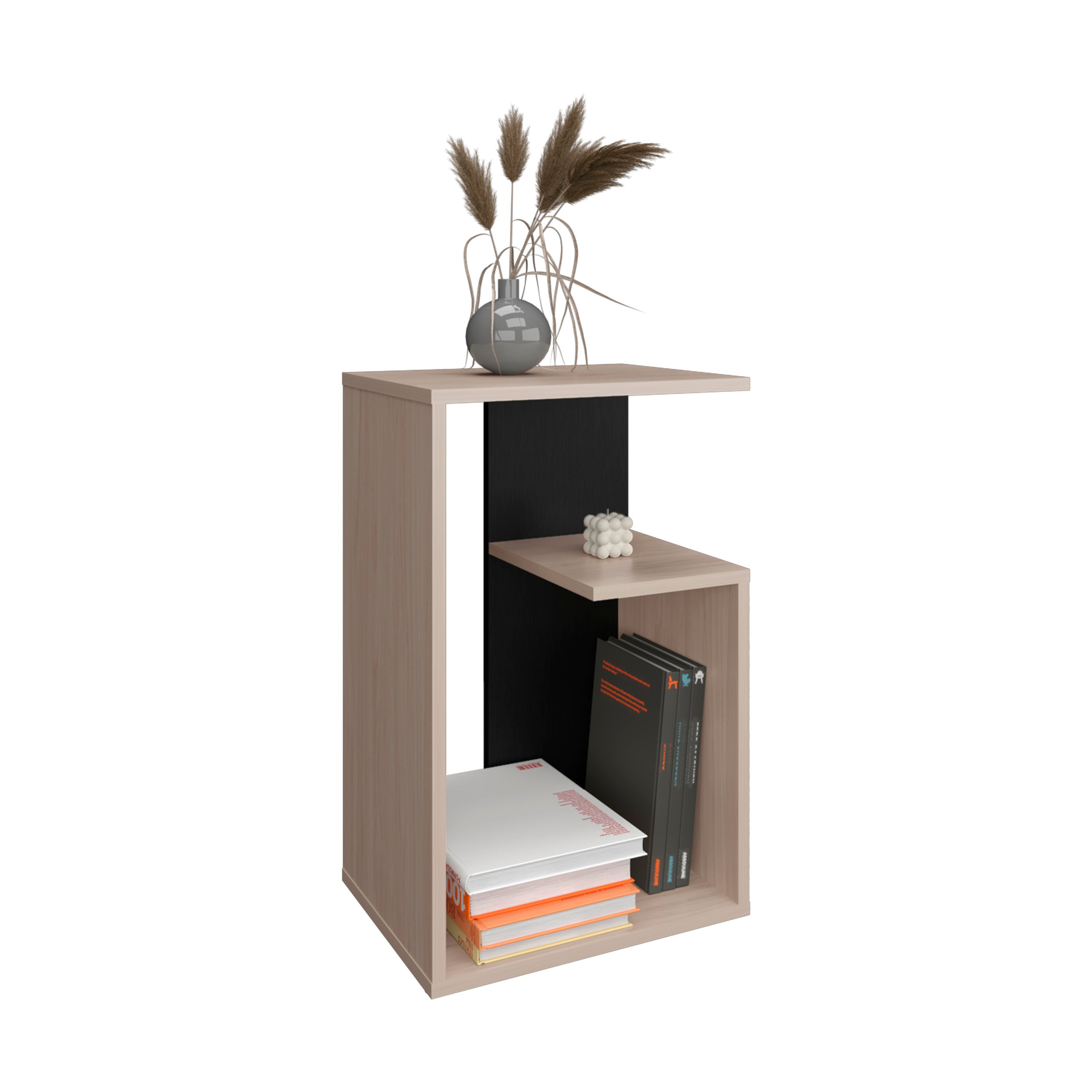 Stebbins Side Table, 2 Shelves, Pearl / Black - Luciddepo