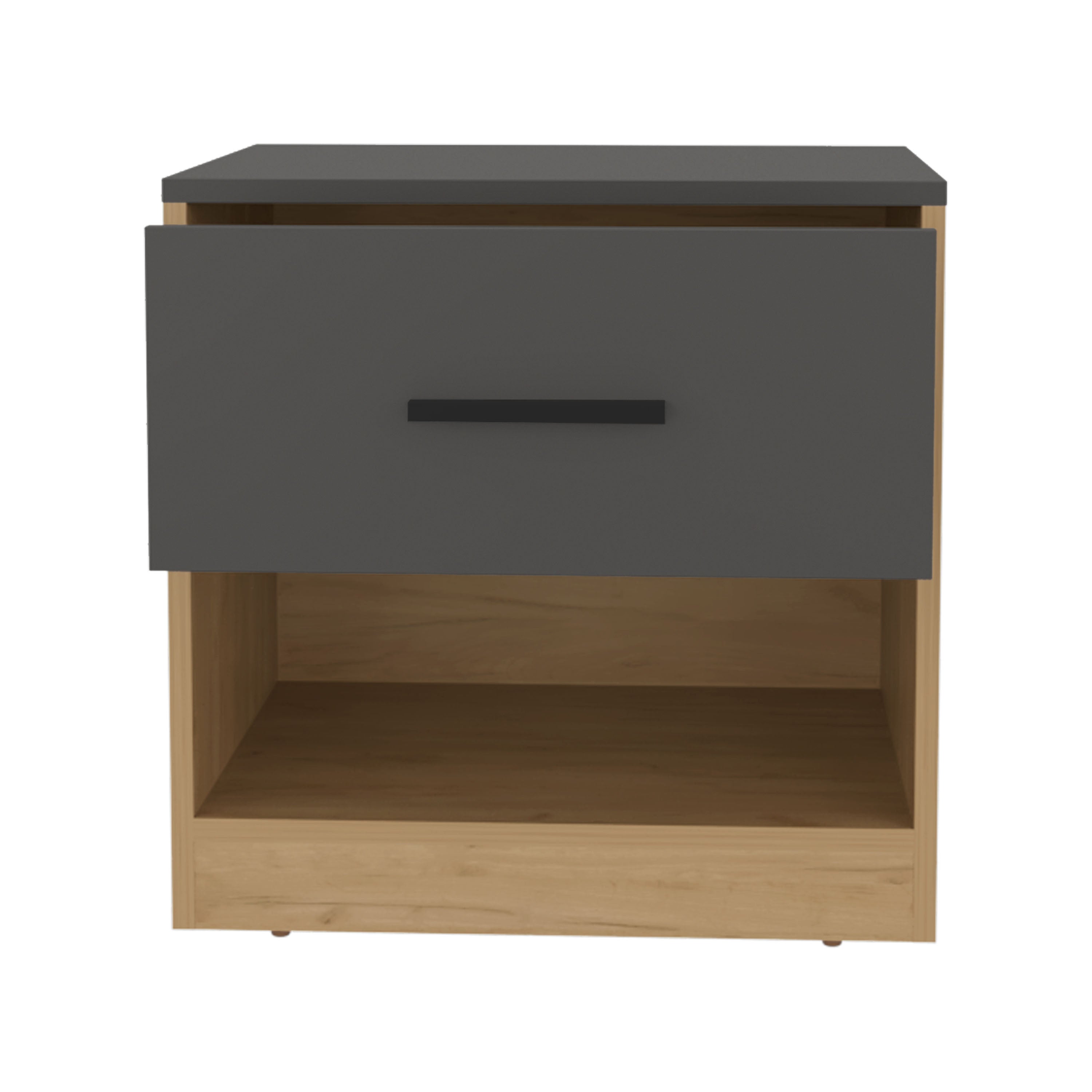 Palmyra Nightstand, 1 Door, 1 Shelf, Natural Oak / Matt Gray - Luciddepo