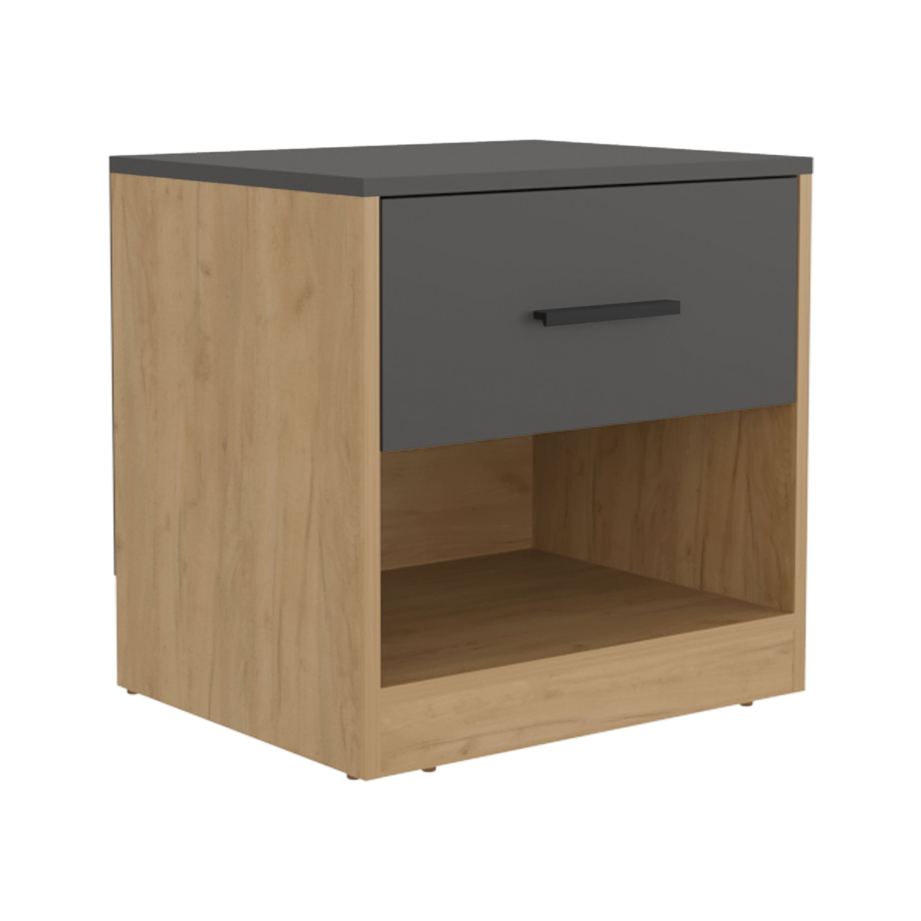 Palmyra Nightstand, 1 Door, 1 Shelf, Natural Oak / Matt Gray - Luciddepo