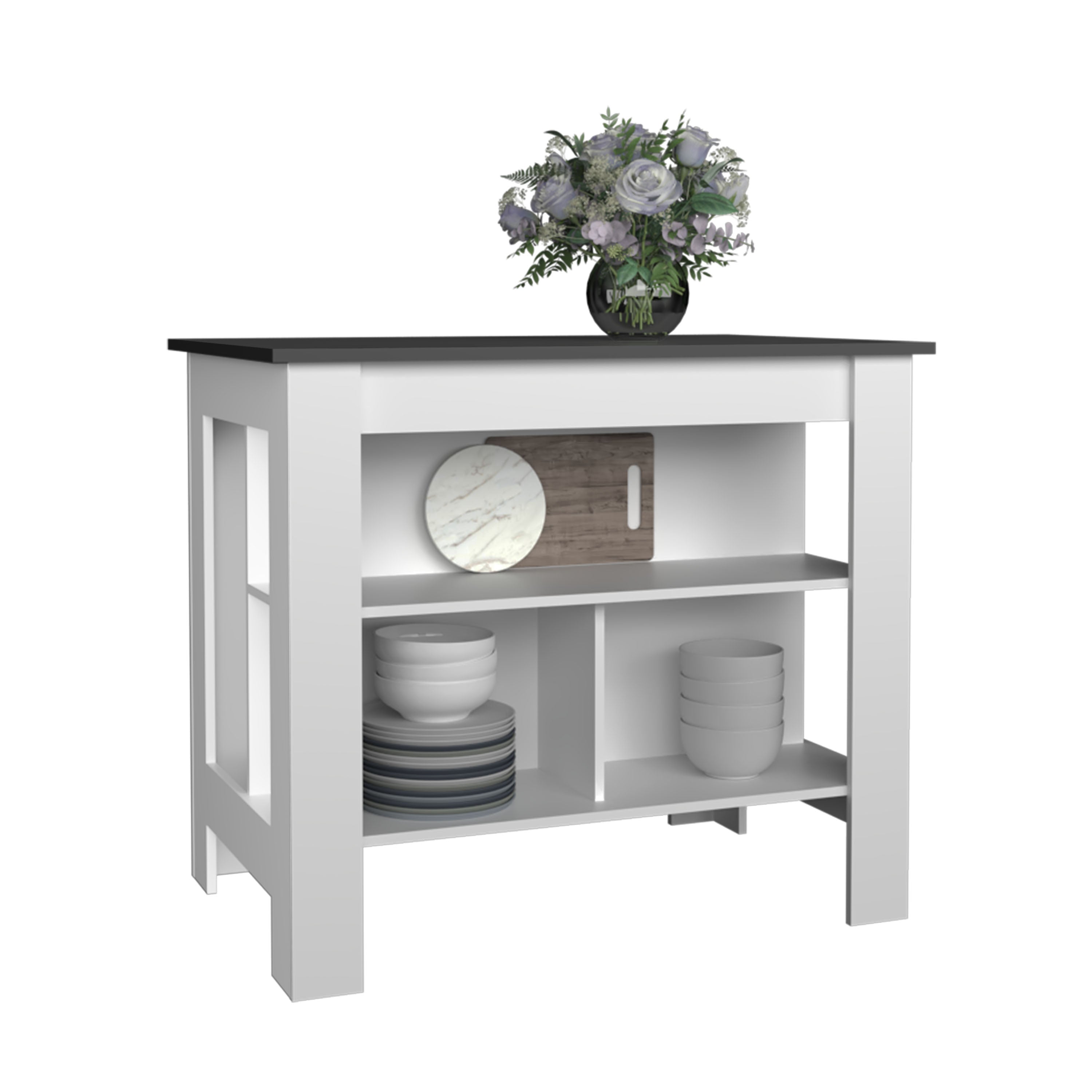 Delos Kitchen Island with 3 Shelves, Matt Gray - Luciddepo