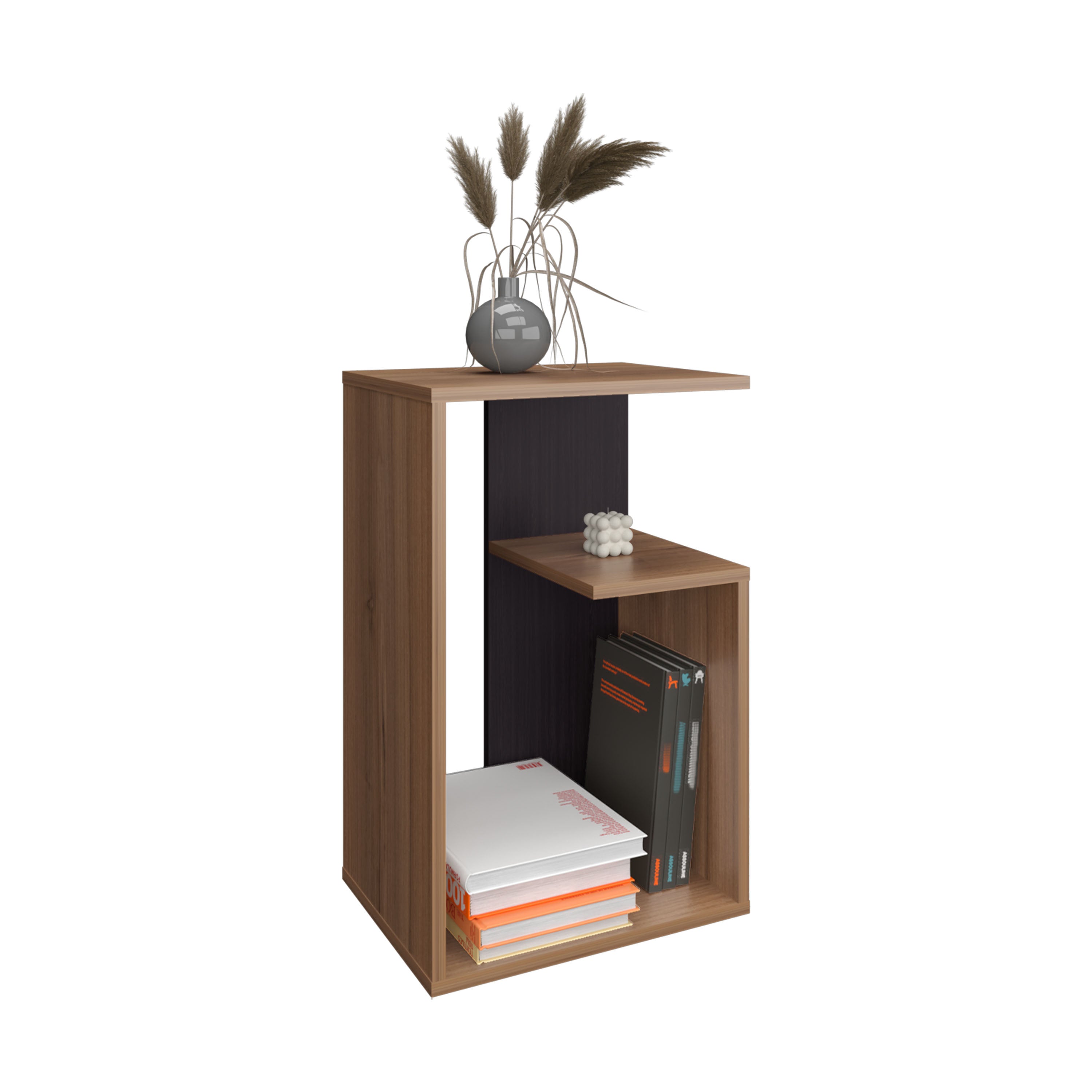 Stebbins Side Table, 2 Shelves, Light Brown / Black Wengue - Luciddepo