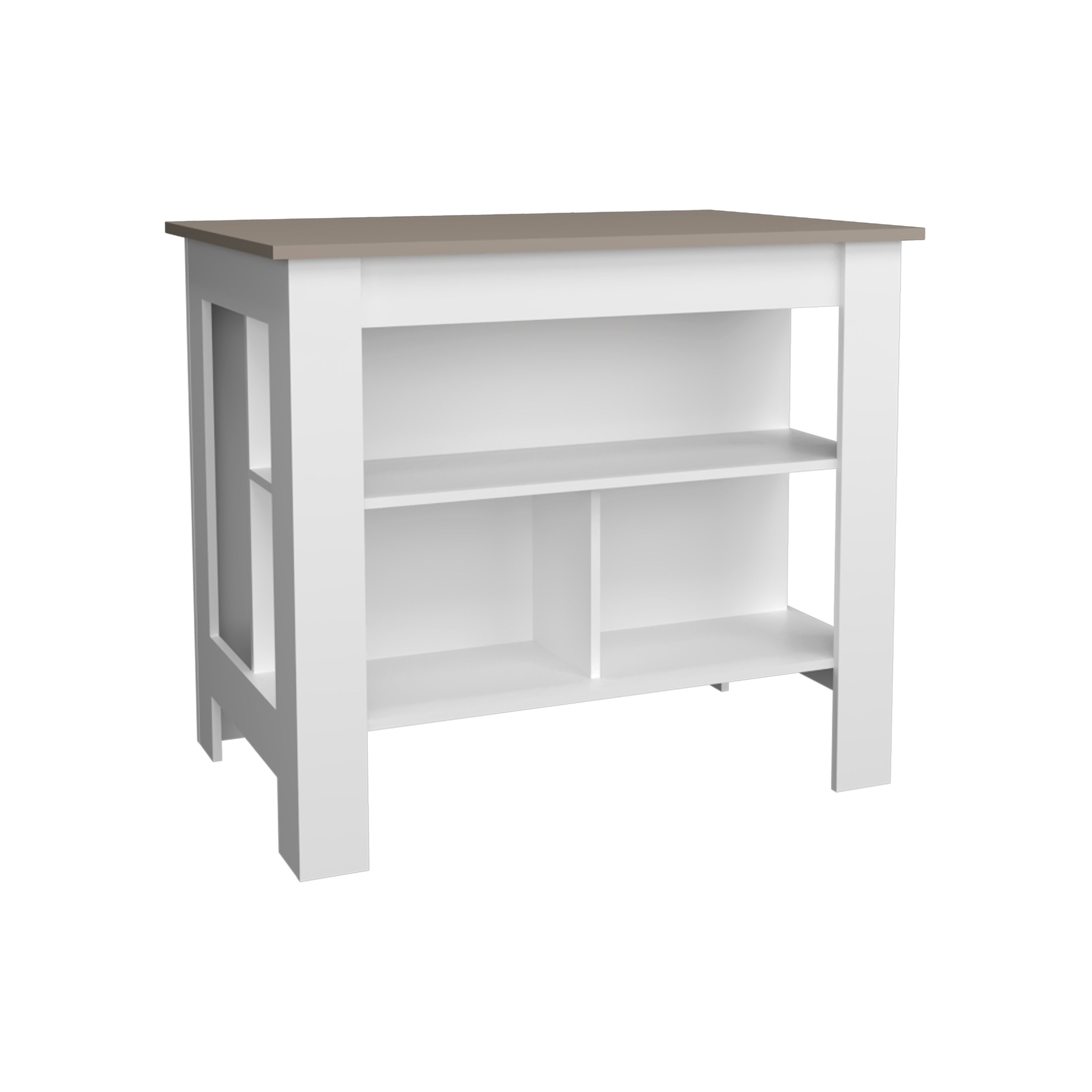 Delos Kitchen Island with 3 Shelves, White / Taupe - Luciddepo