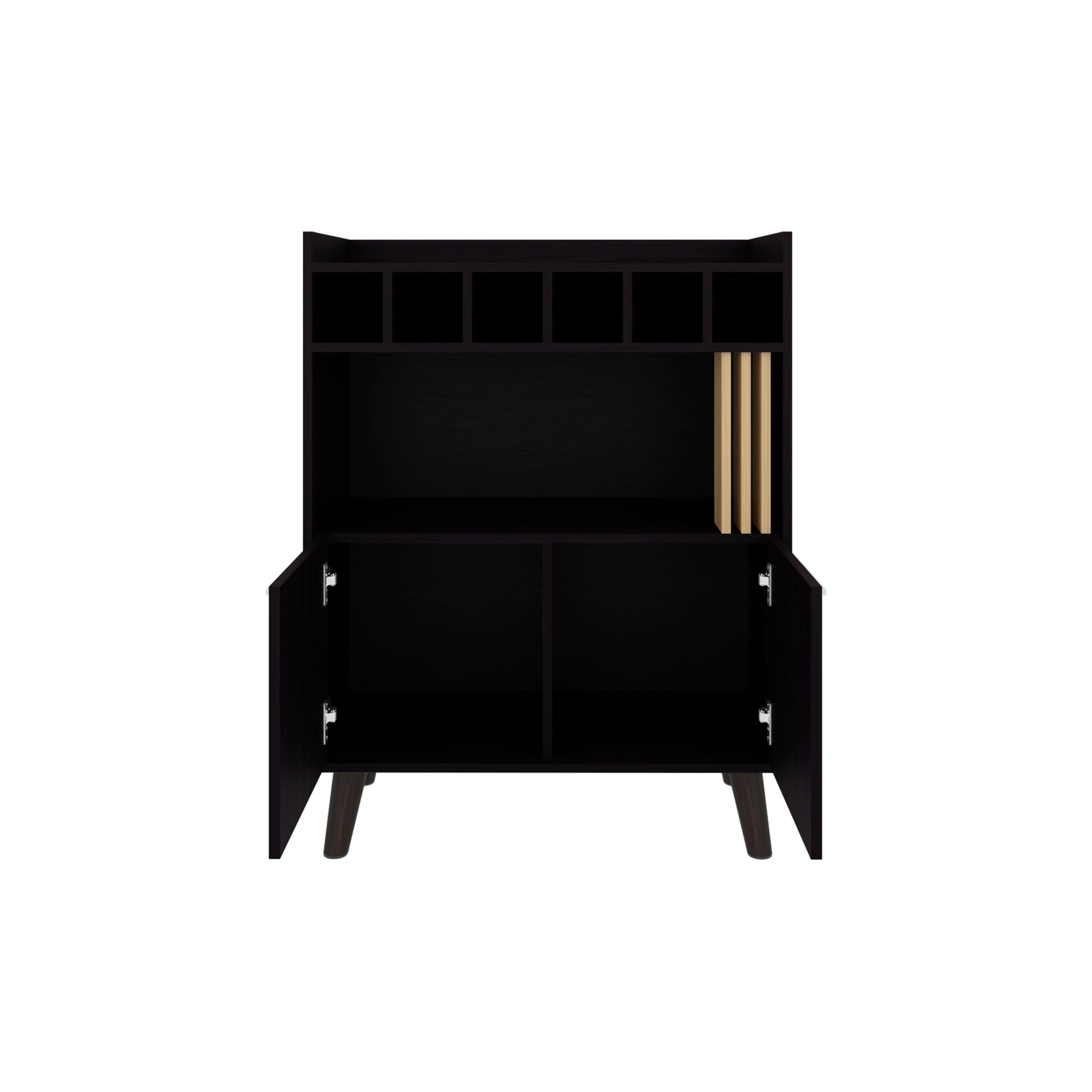 Ayr Bar Cabinet, 2 Doors, 1 Shelf, Black / Natural Oak - Luciddepo