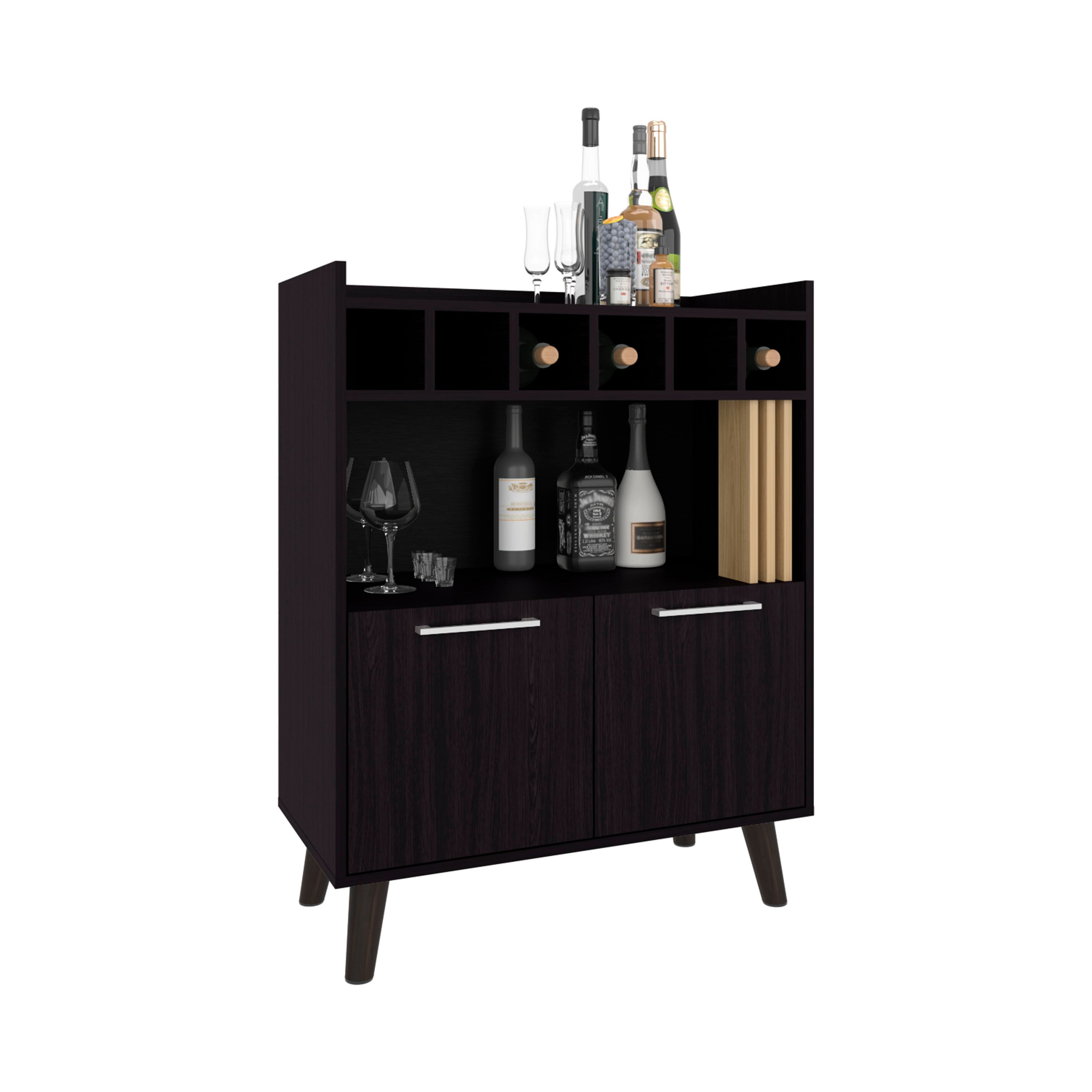 Ayr Bar Cabinet, 2 Doors, 1 Shelf, Black / Natural Oak - Luciddepo