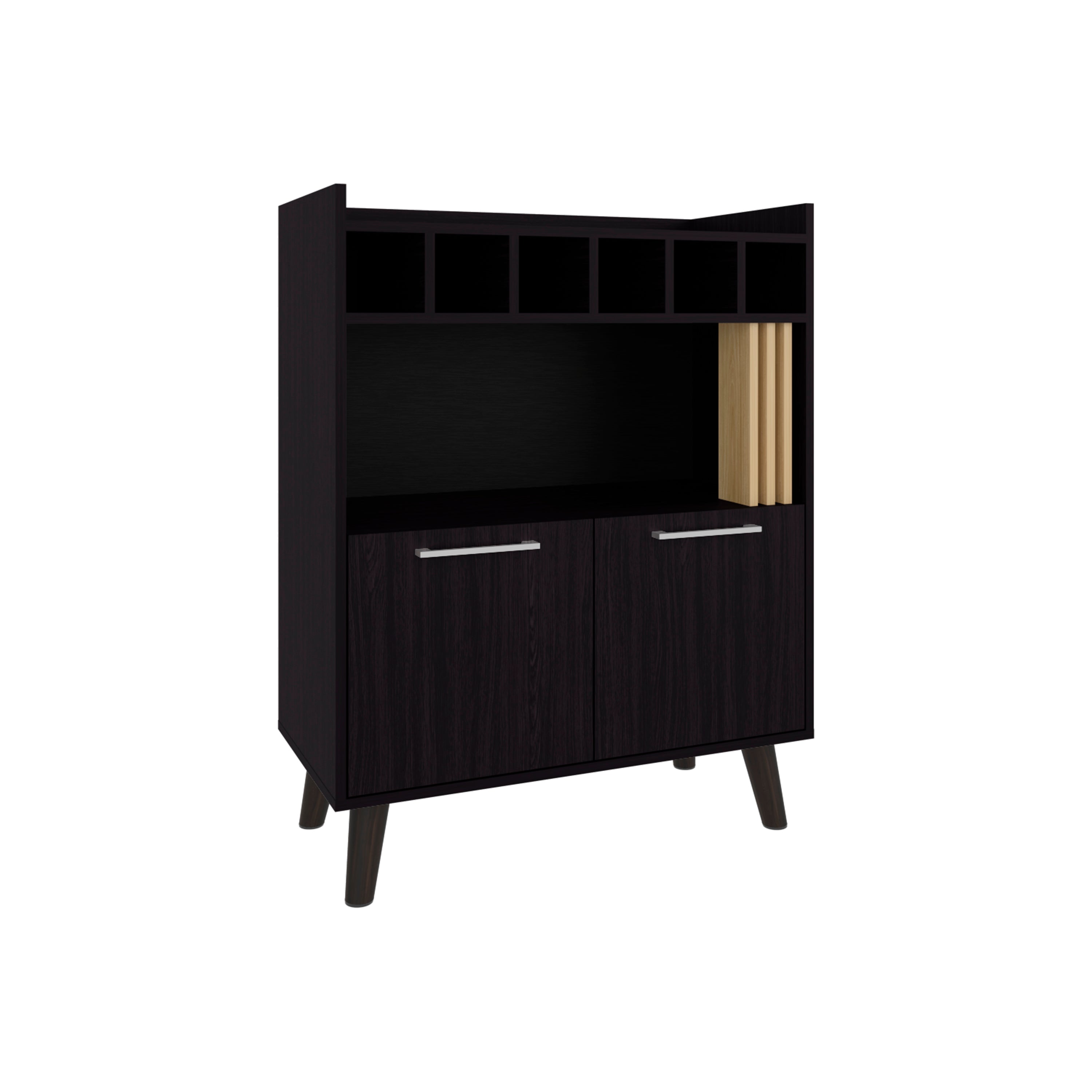 Ayr Bar Cabinet, 2 Doors, 1 Shelf, Black / Natural Oak - Luciddepo