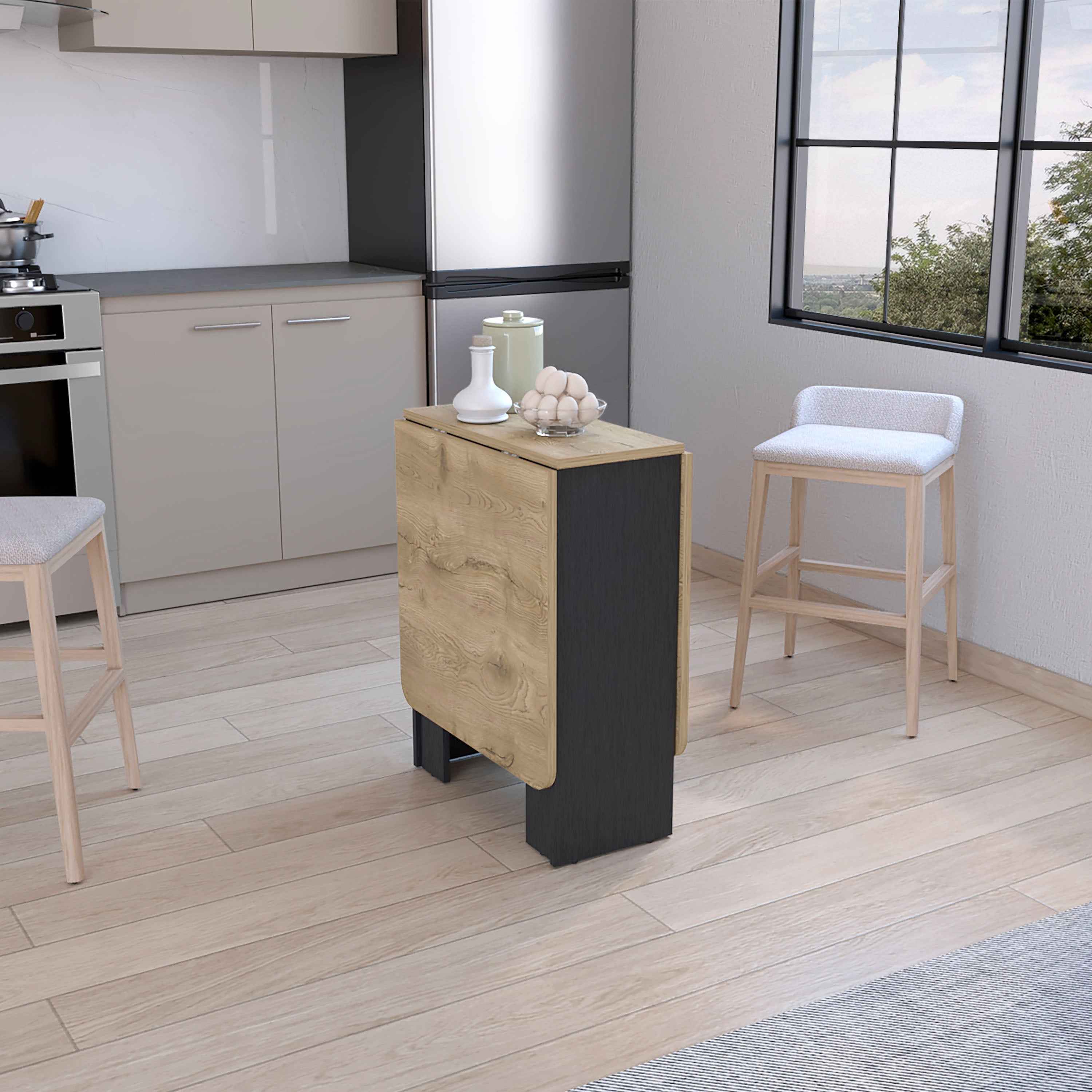 Detroit Folding Table with Expandable Design in 3 Forms, Black / Macadamia