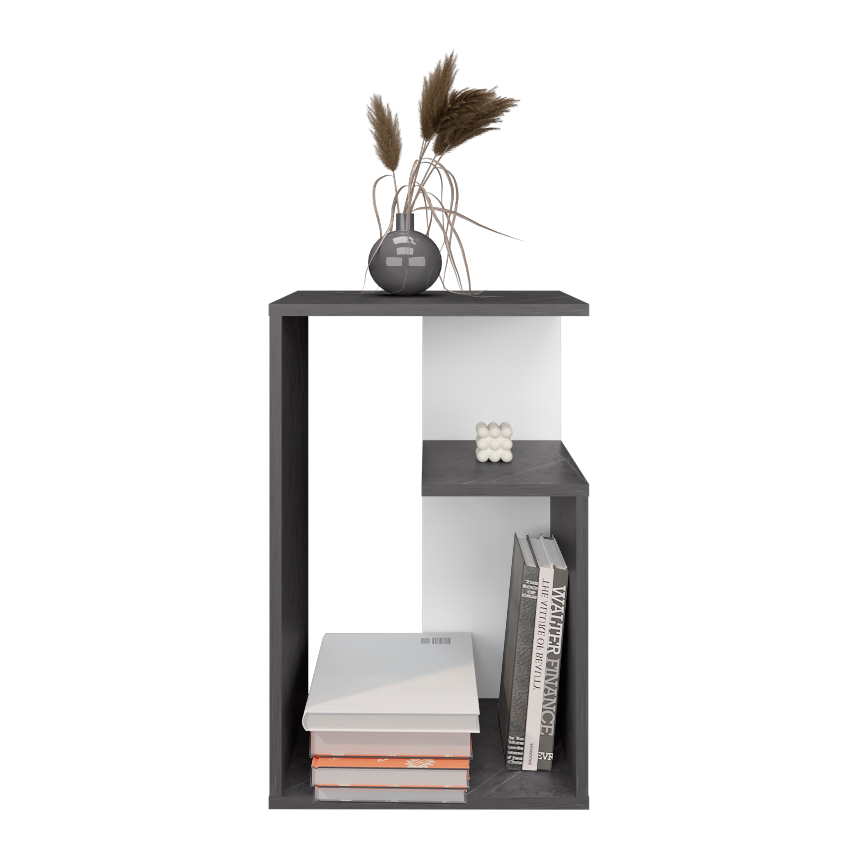 Stebbins Side Table, 2 Shelves, Onyx / White - Luciddepo