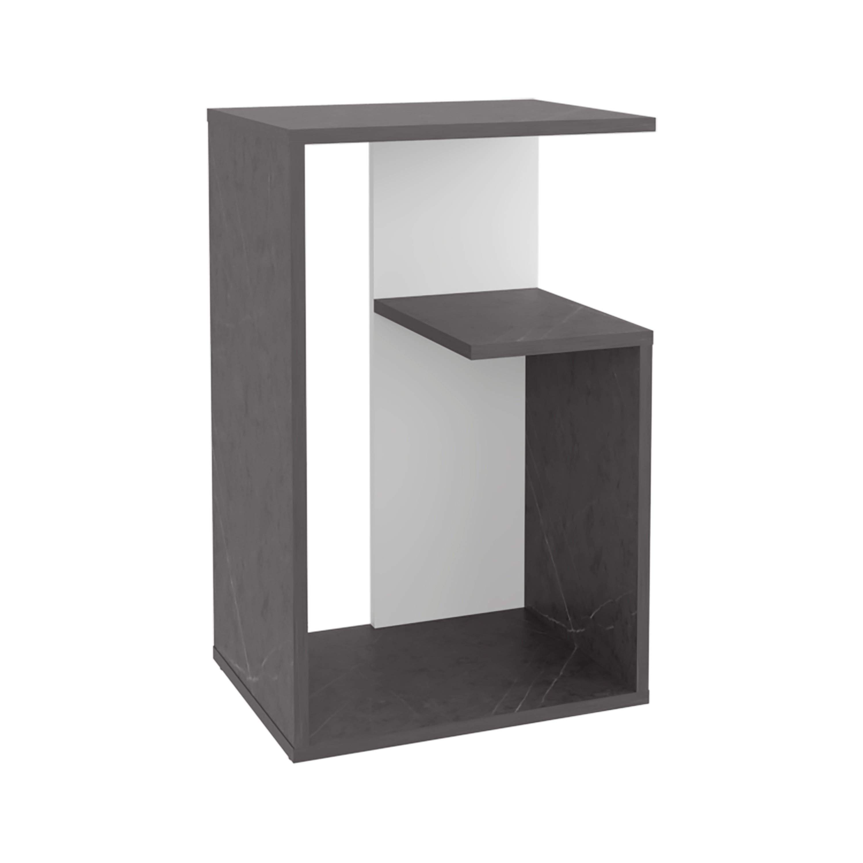 Stebbins Side Table, 2 Shelves, Onyx / White - Luciddepo