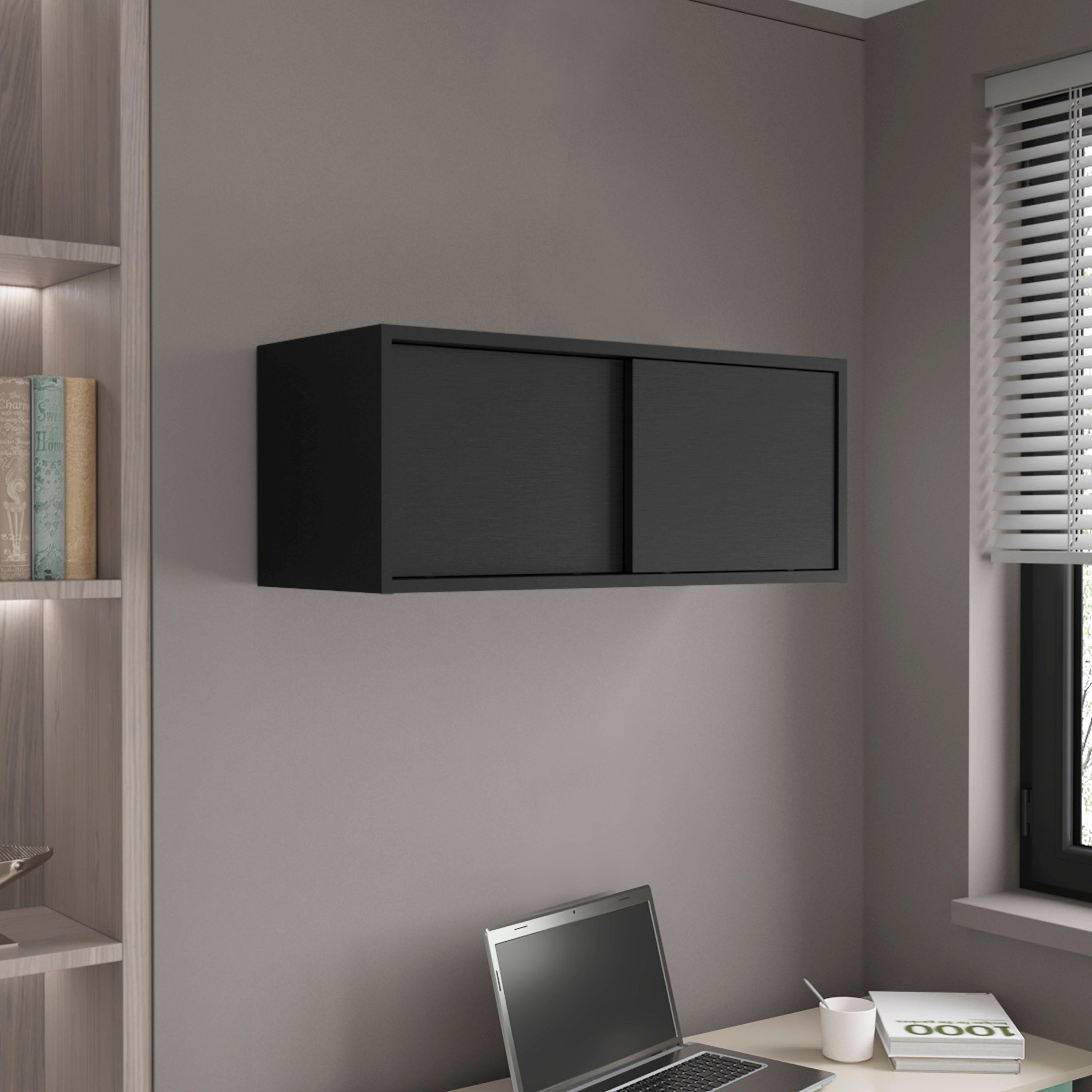 Slana Wall Cabinet, 2 Sliding doors, 1 Shelf, Black - Luciddepo