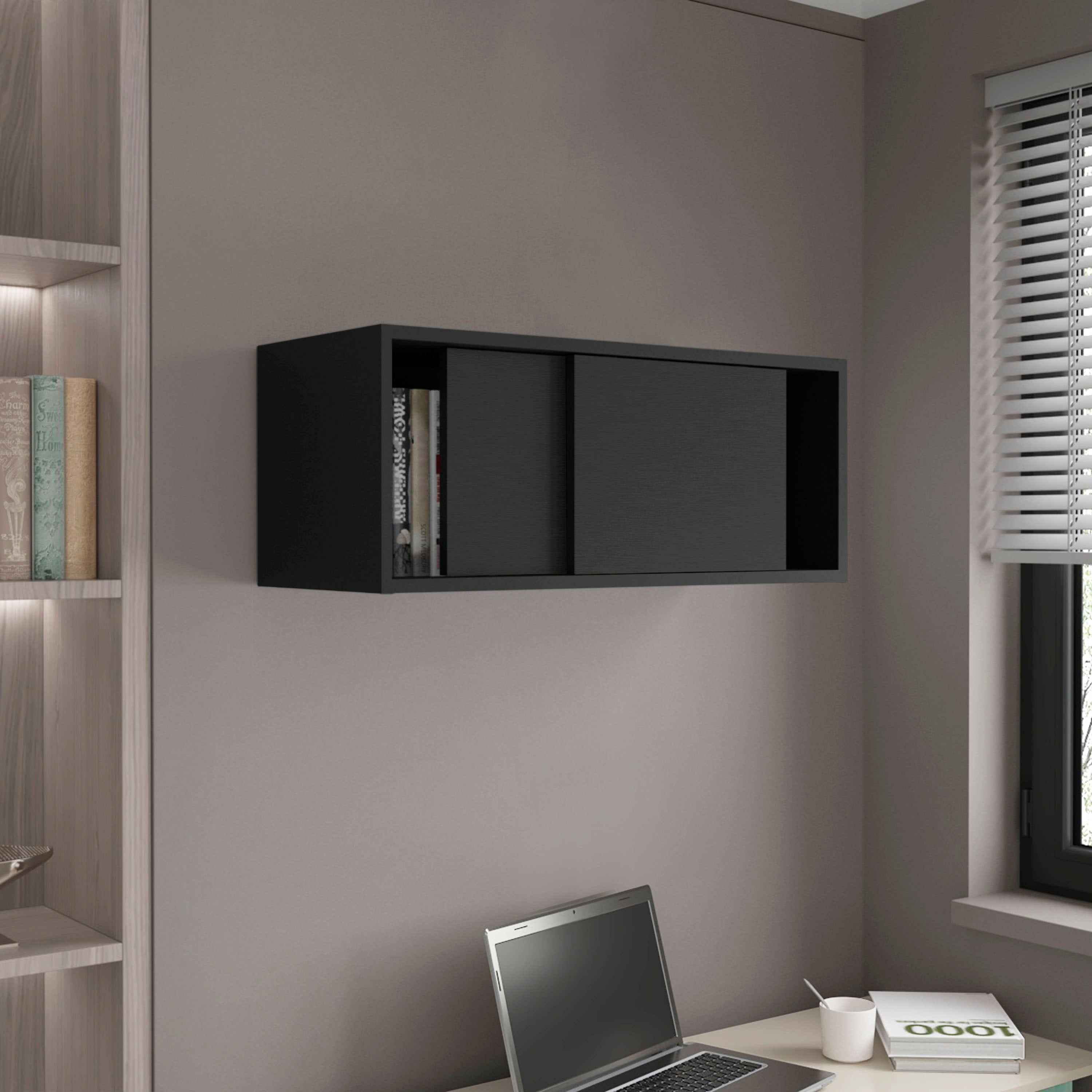 Slana Wall Cabinet, 2 Sliding doors, 1 Shelf, Black - Luciddepo