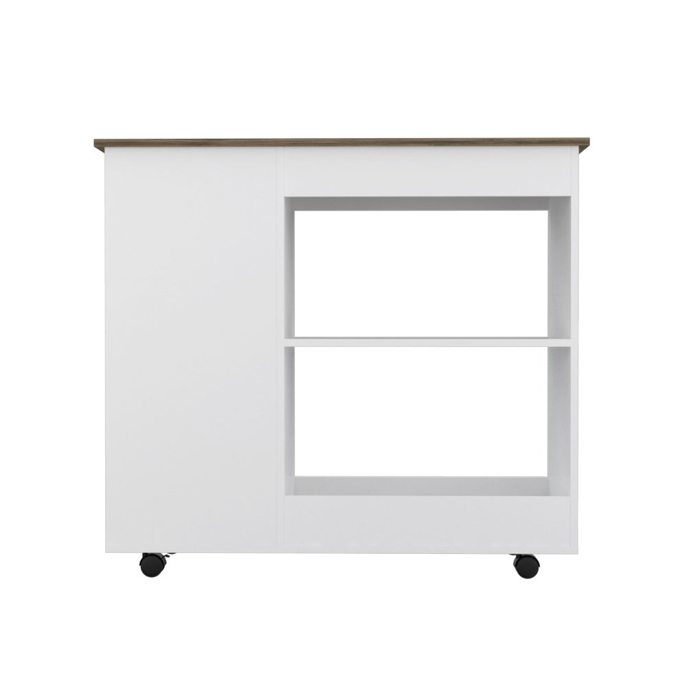 Pl Kitchen Cart Two Storage Shelves, Three Side Shelves, Four Casters, White / Dark Brown - Luciddepo