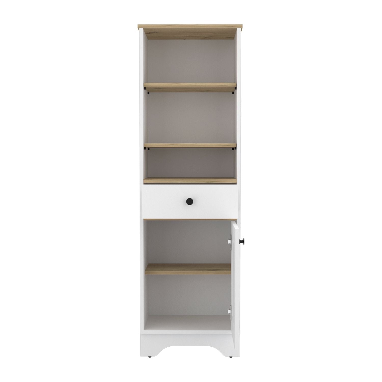 Norwalk Linen Single Door Cabinet, Three External Shelves, One Drawer, Two Interior Shelves, Light Oak / White - Luciddepo