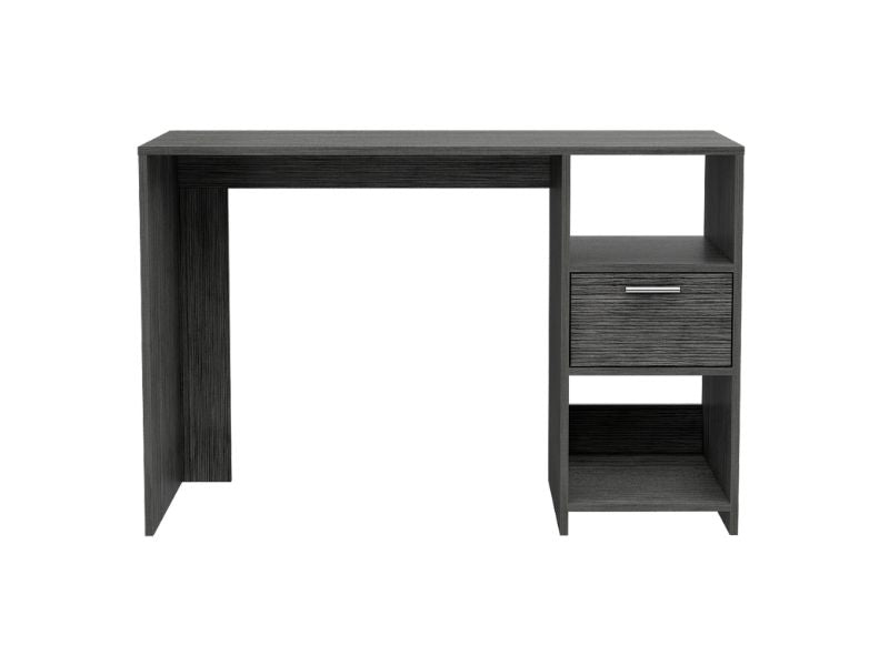 Naxos Computer Desk with 1-Drawer and 2-Open Storage Shelves, Smokey Oak - Luciddepo