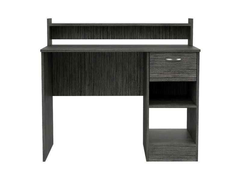 Vera Computer Desk with Top Open Shelf, 1-Drawer and 2-Storage Shelves, Smokey Oak - Luciddepo
