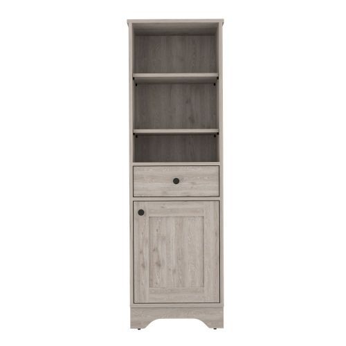 Norwalk Linen Single Door Cabinet, Three External Shelves, One Drawer, Two Interior Shelves, Light Gray - Luciddepo