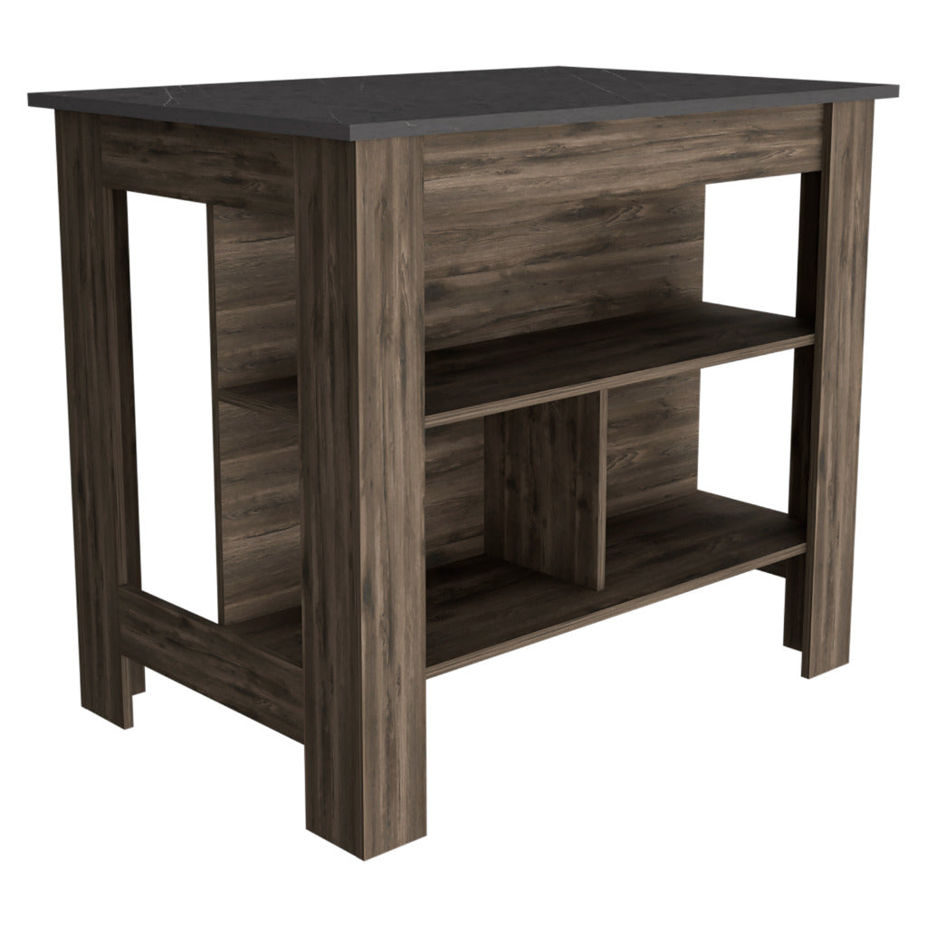 Delos Kitchen Island, Four Legs, Three Shelves, Dark Brown / Onix - Luciddepo