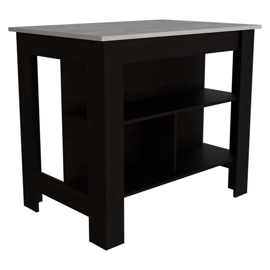 Delos Kitchen Island, Four Legs, Three Shelves, Black / Ibiza Marble - Luciddepo