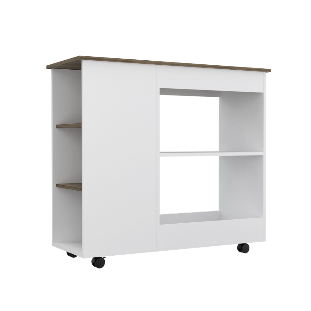 Pl Kitchen Cart Two Storage Shelves, Three Side Shelves, Four Casters, White / Dark Brown - Luciddepo