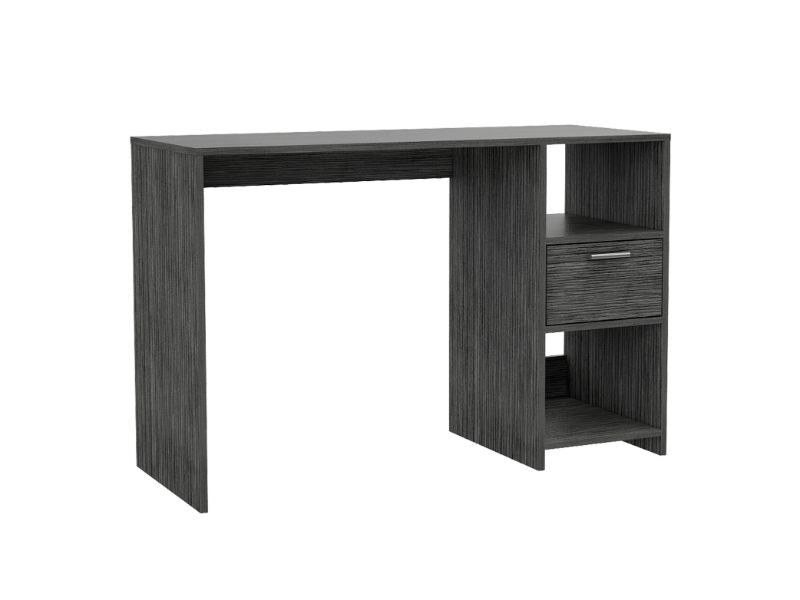 Naxos Computer Desk with 1-Drawer and 2-Open Storage Shelves, Smokey Oak - Luciddepo