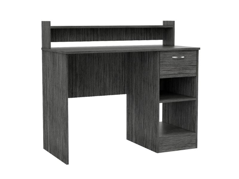 Vera Computer Desk with Top Open Shelf, 1-Drawer and 2-Storage Shelves, Smokey Oak - Luciddepo