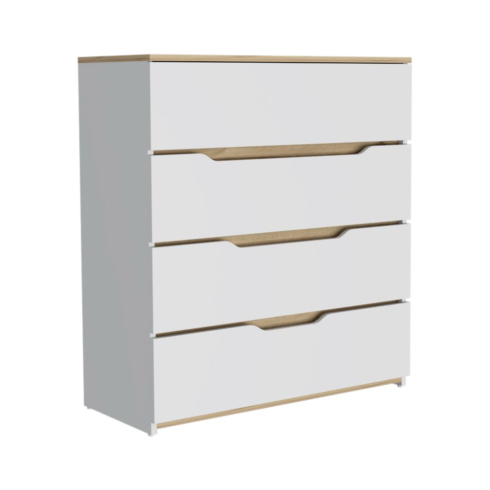 Aralia Drawer Dresser, Four Drawers, Superior Top, White / Light Oak - Luciddepo