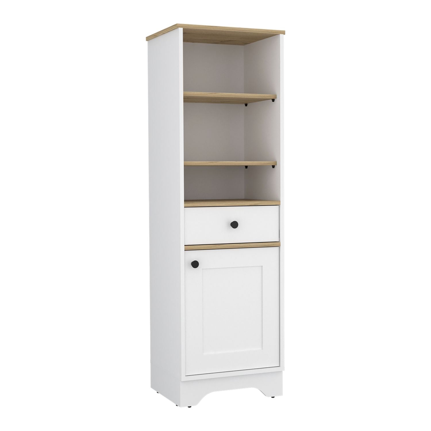 Norwalk Linen Single Door Cabinet, Three External Shelves, One Drawer, Two Interior Shelves, Light Oak / White - Luciddepo