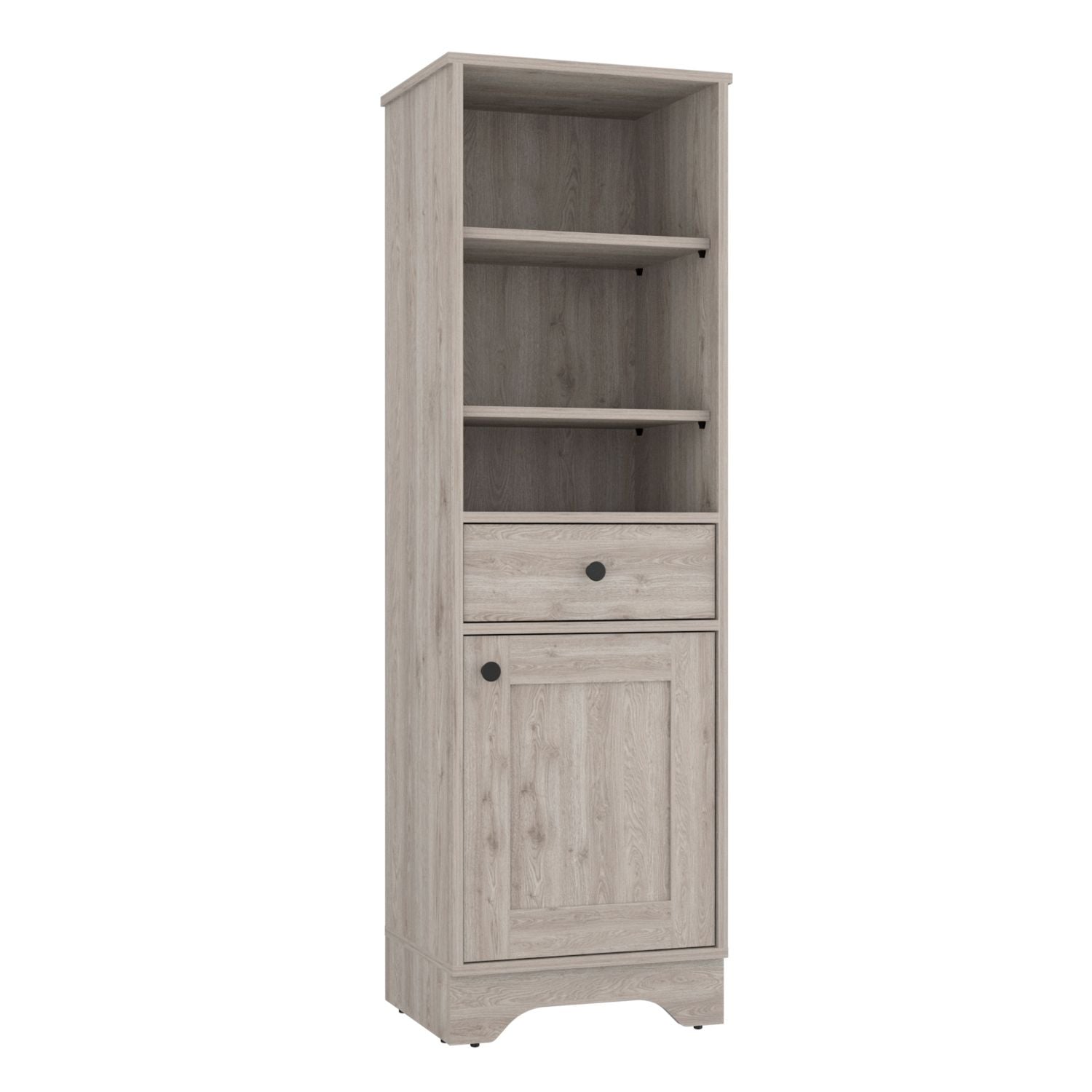 Norwalk Linen Single Door Cabinet, Three External Shelves, One Drawer, Two Interior Shelves, Light Gray - Luciddepo