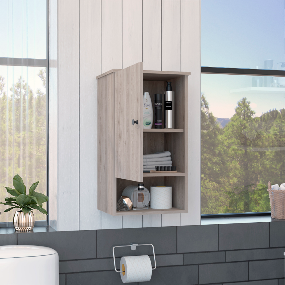 Arya Medicine Single Door Cabinet, One Shelf, Two Interior Shelves, Light Gray - Luciddepo