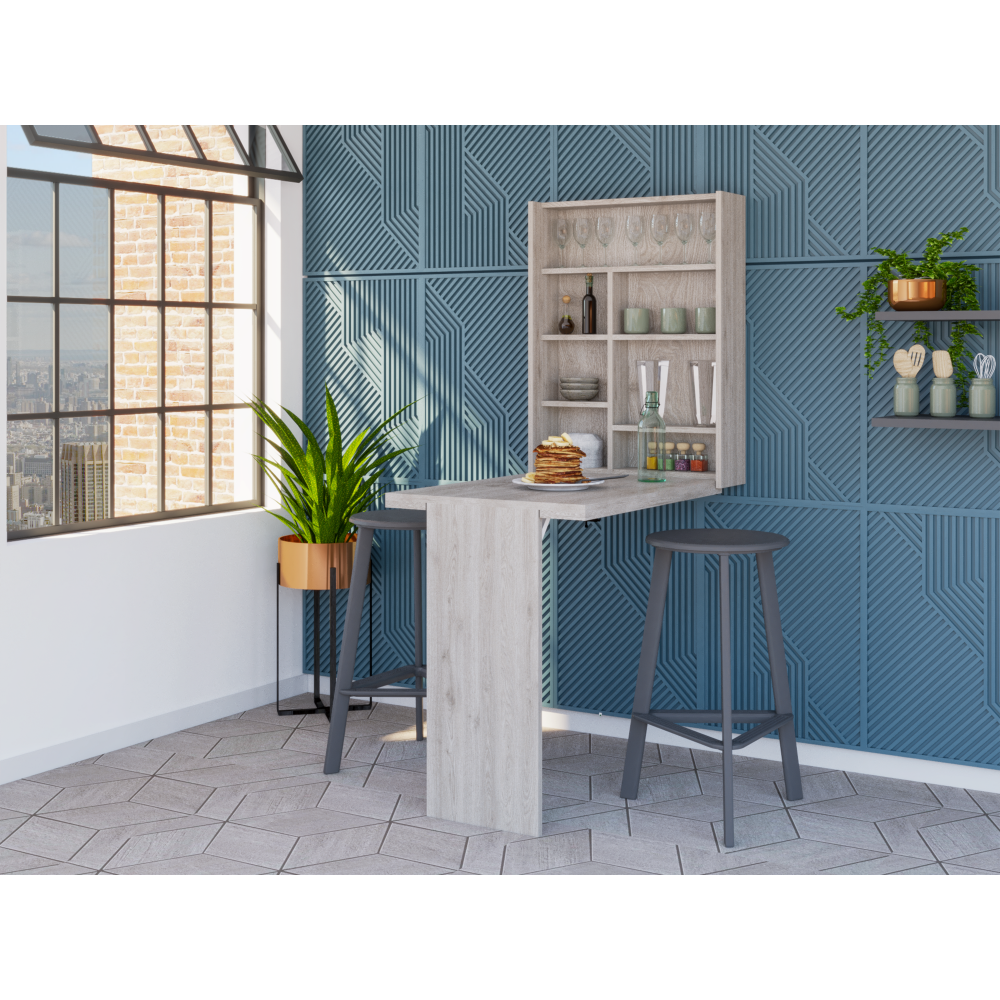 Toscana Wall Foldable Table with Multiple Shelves, Light Gray - Luciddepo